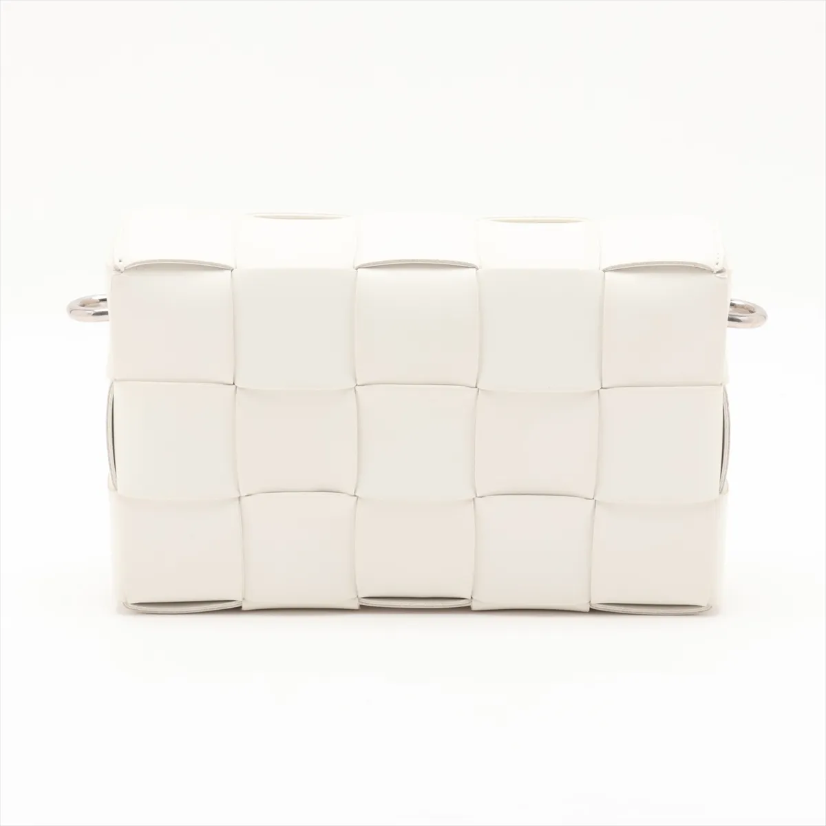 Maxi Intrecciato Cassette Leather Shoulder Bag, White — view 2