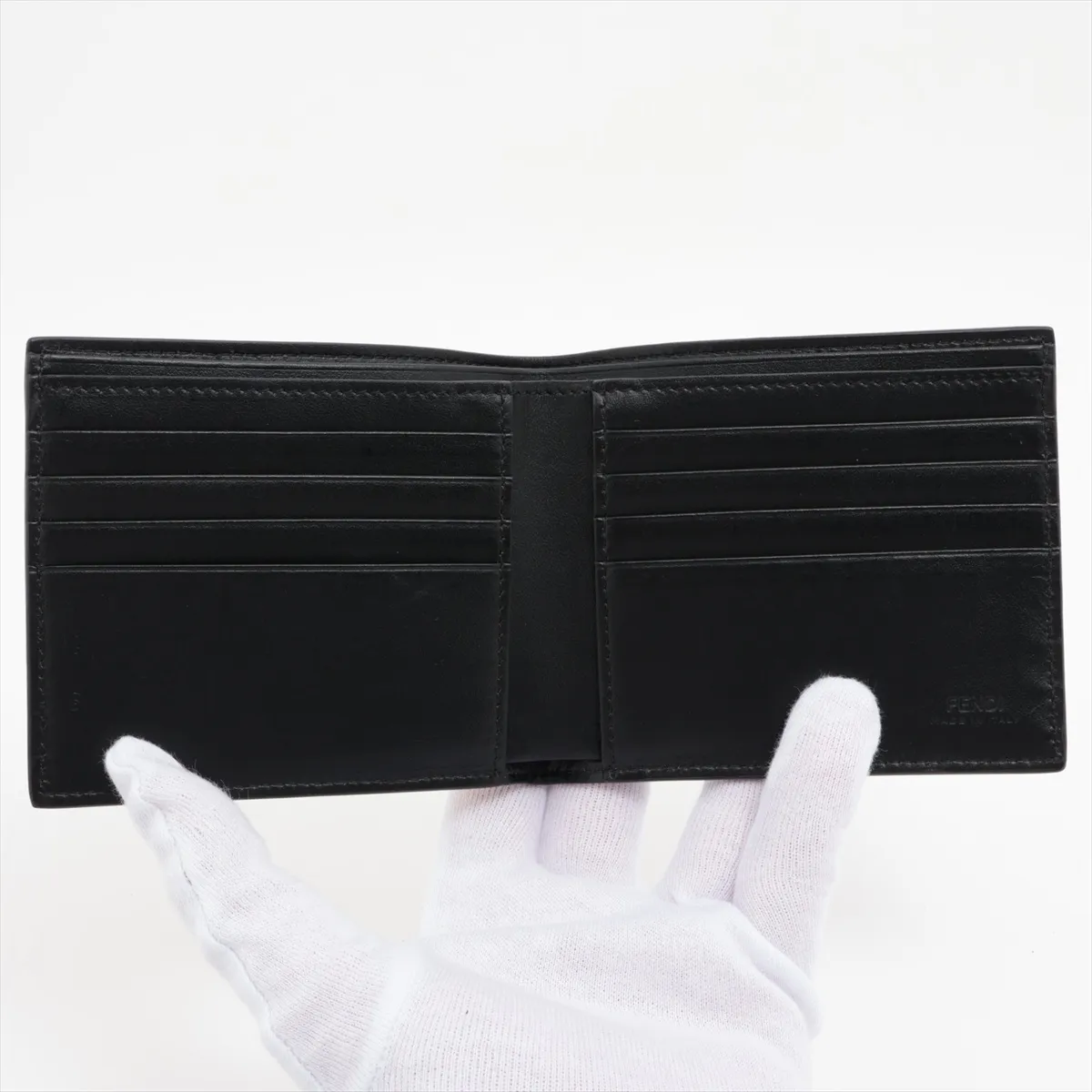 FF Zucca 7M0169 Leather Compact Wallet, Black — view 3