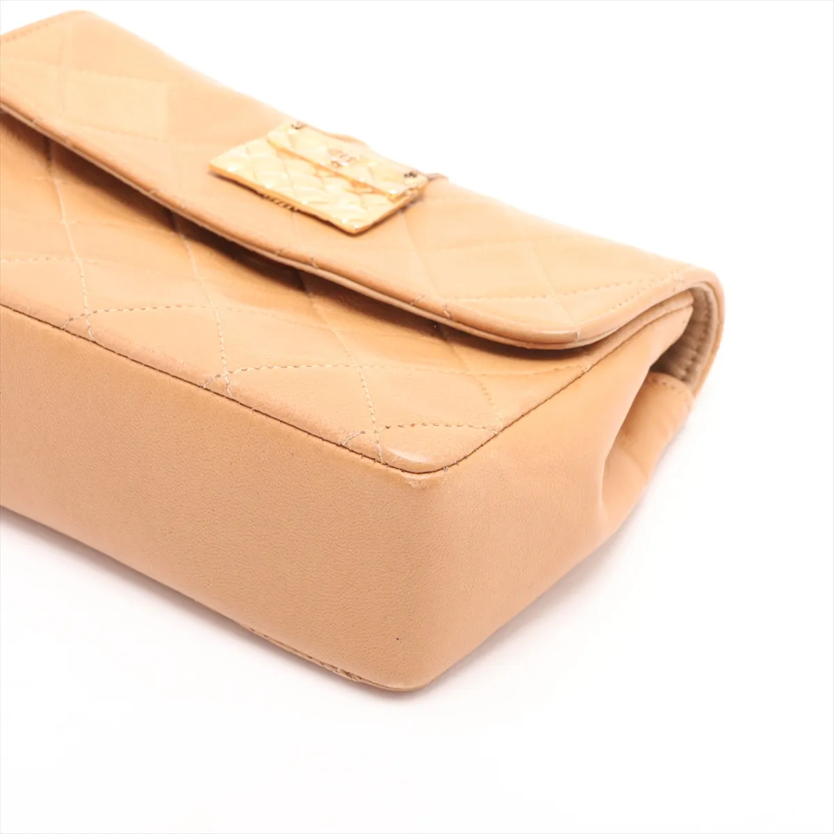 Mini Matelassé Lambskin Chain Shoulder Bag, Push Lock, Beige, Gold Hardware, 338004, Series 3 — view 3