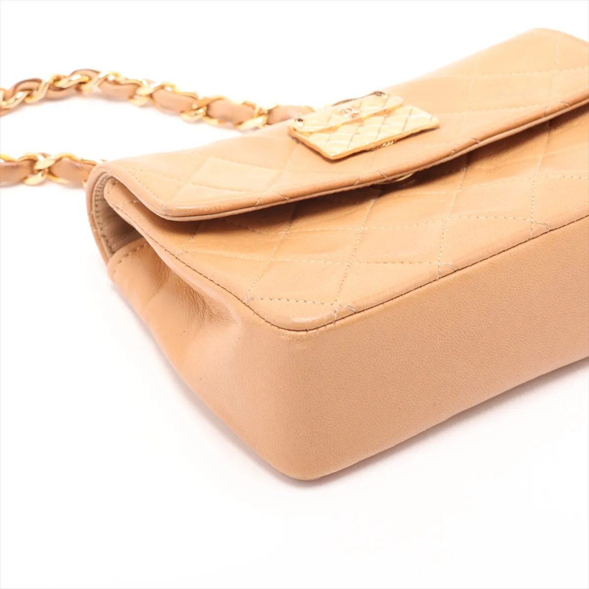 Mini Matelassé Lambskin Chain Shoulder Bag, Push Lock, Beige, Gold Hardware, 338004, Series 3 — view 4