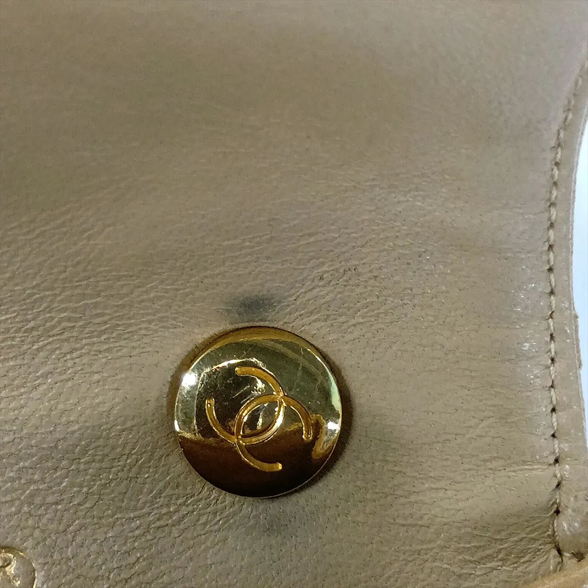 Mini Matelassé Lambskin Chain Shoulder Bag, Push Lock, Beige, Gold Hardware, 338004, Series 3 — view 10