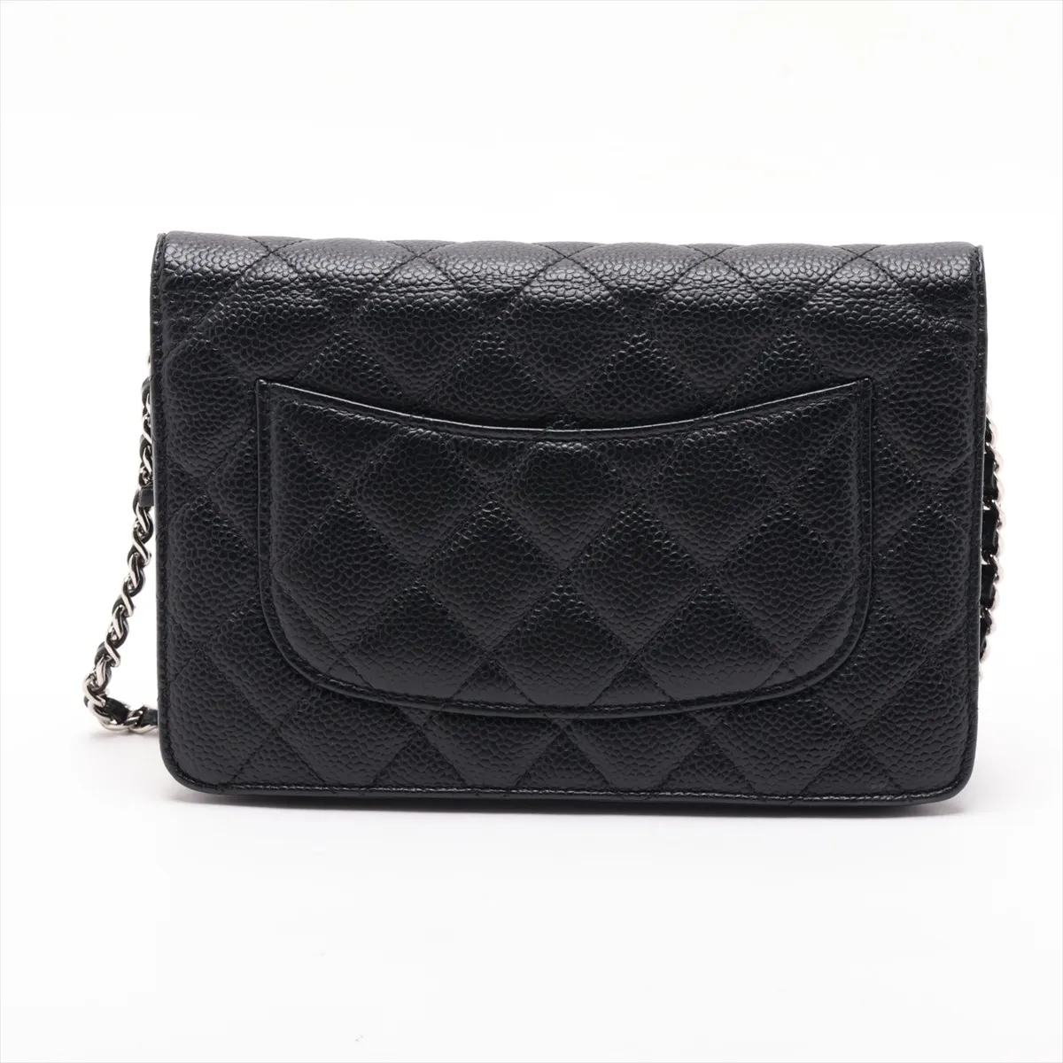Matelassé Caviar Skin Chain Wallet, Black with Silver Hardware, 25892350 (Serial Number , AP0250) — view 2