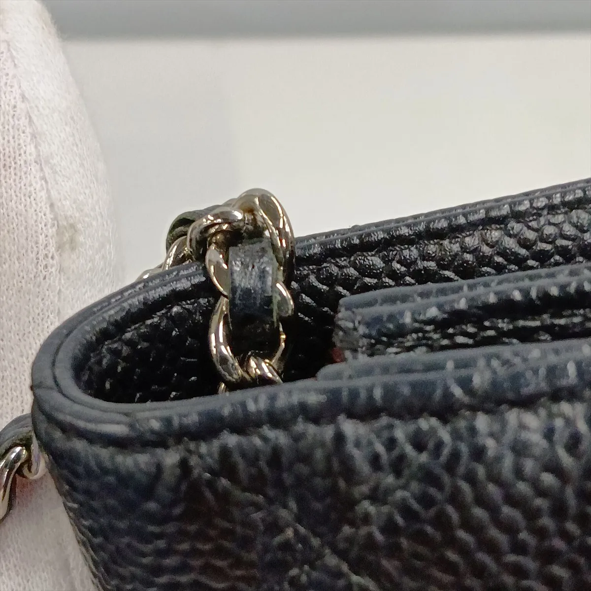 Matelassé Caviar Skin Chain Wallet, Black with Silver Hardware, 25892350 (Serial Number , AP0250) — view 14