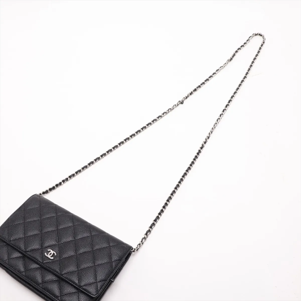 Matelassé Caviar Skin Chain Wallet, Black with Silver Hardware, 25892350 (Serial Number , AP0250) — view 5