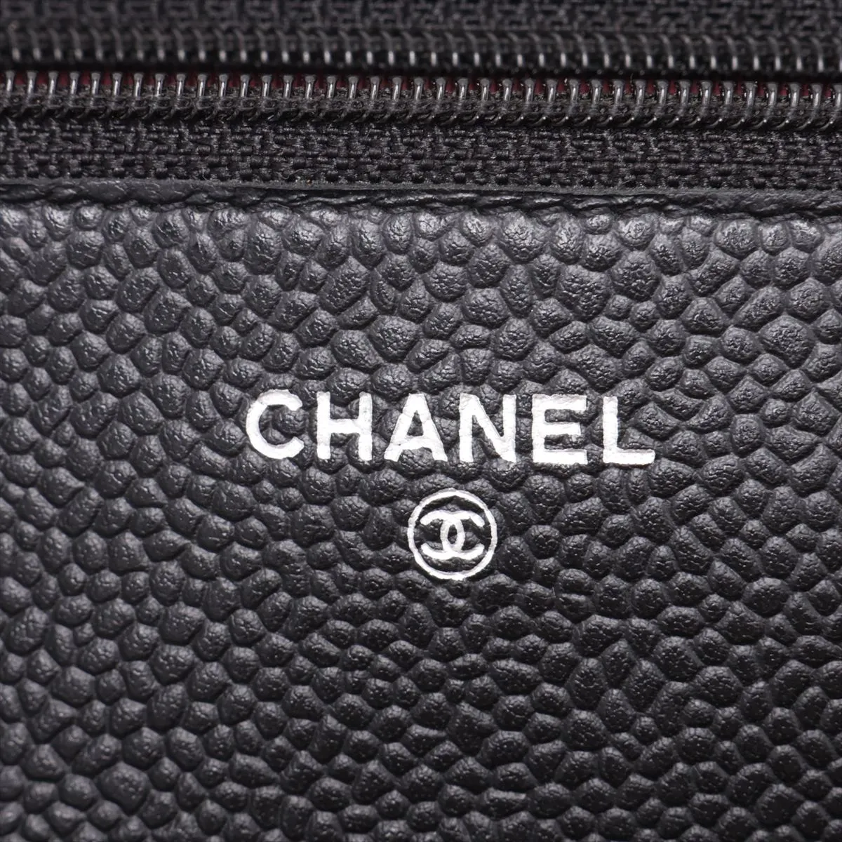 Matelassé Caviar Skin Chain Wallet, Black with Silver Hardware, 25892350 (Serial Number , AP0250) — view 10