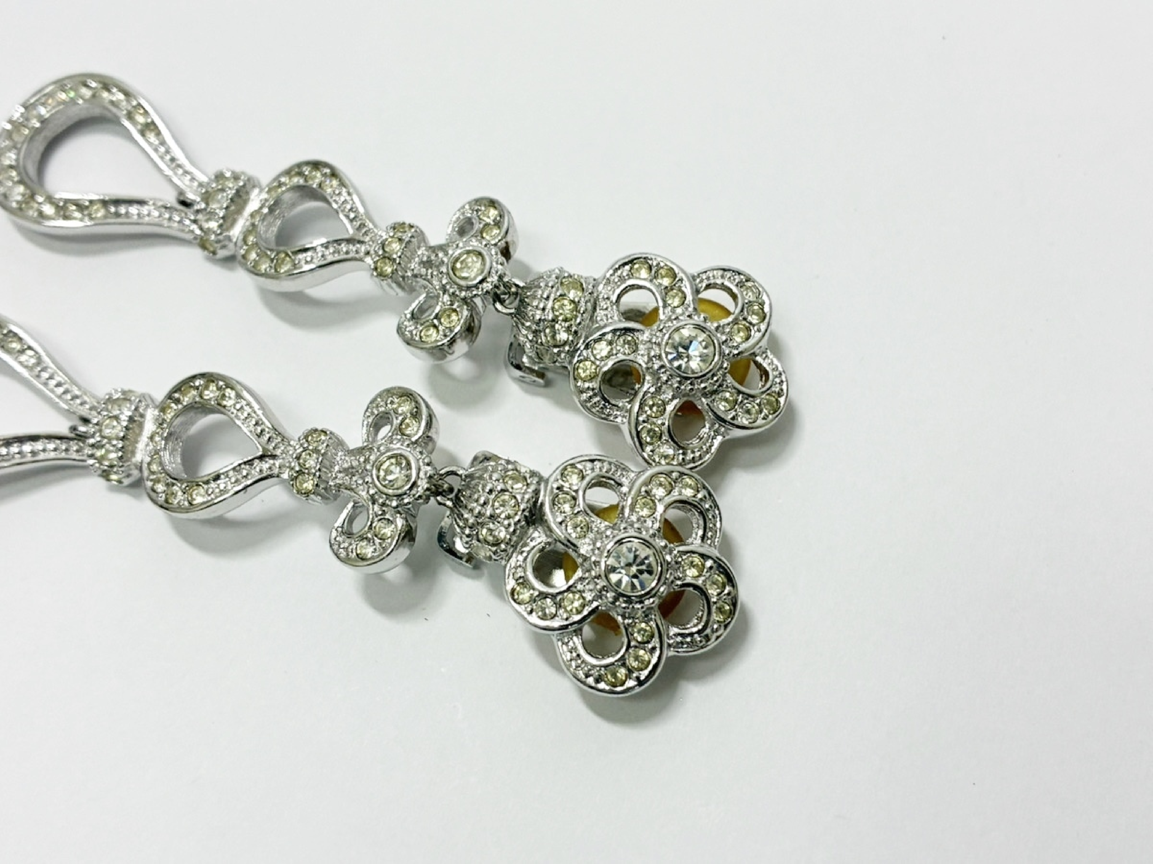 Flower Rhinestone Earrings, Silver Color — view 5
