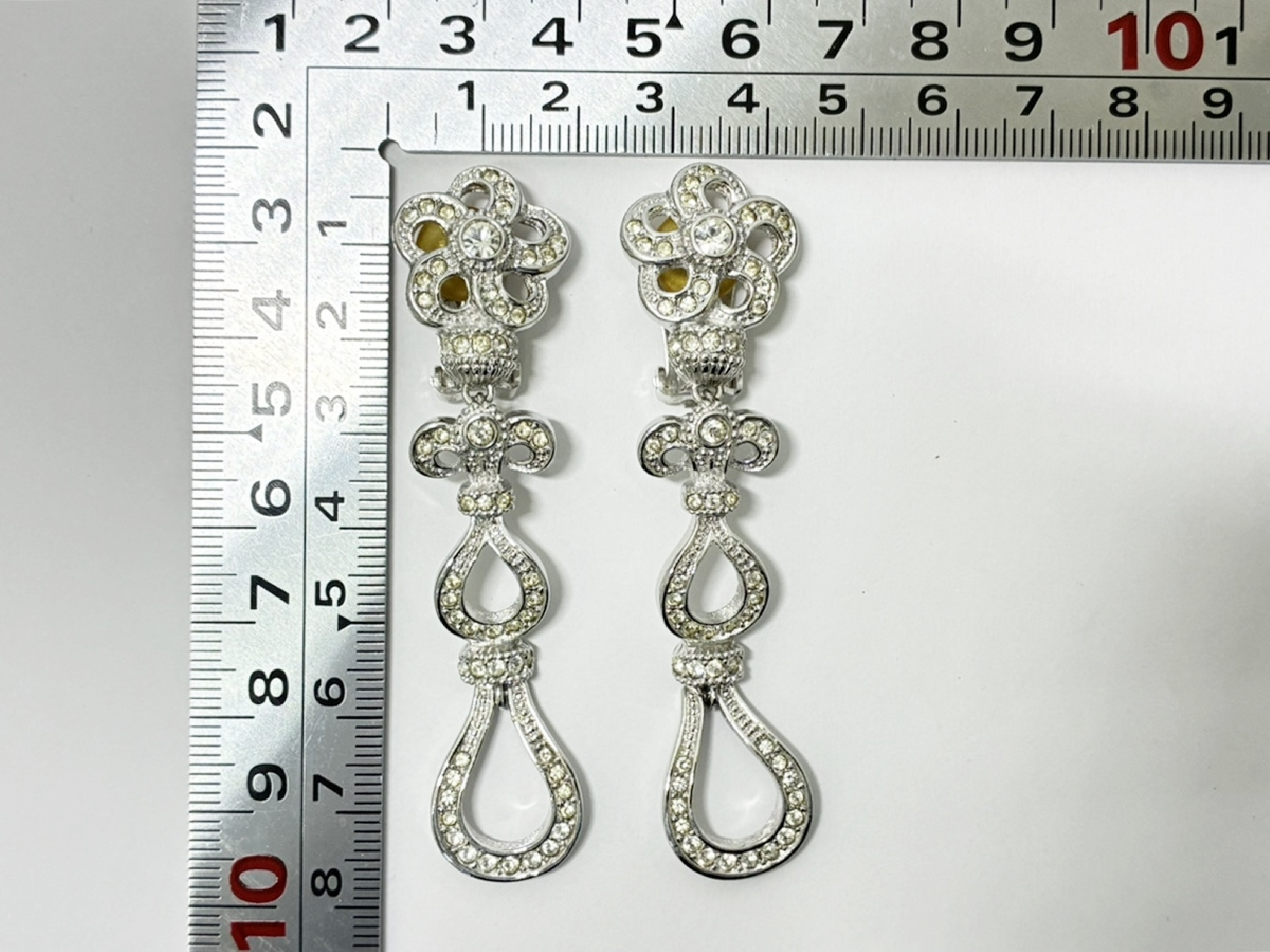 Flower Rhinestone Earrings, Silver Color — view 6