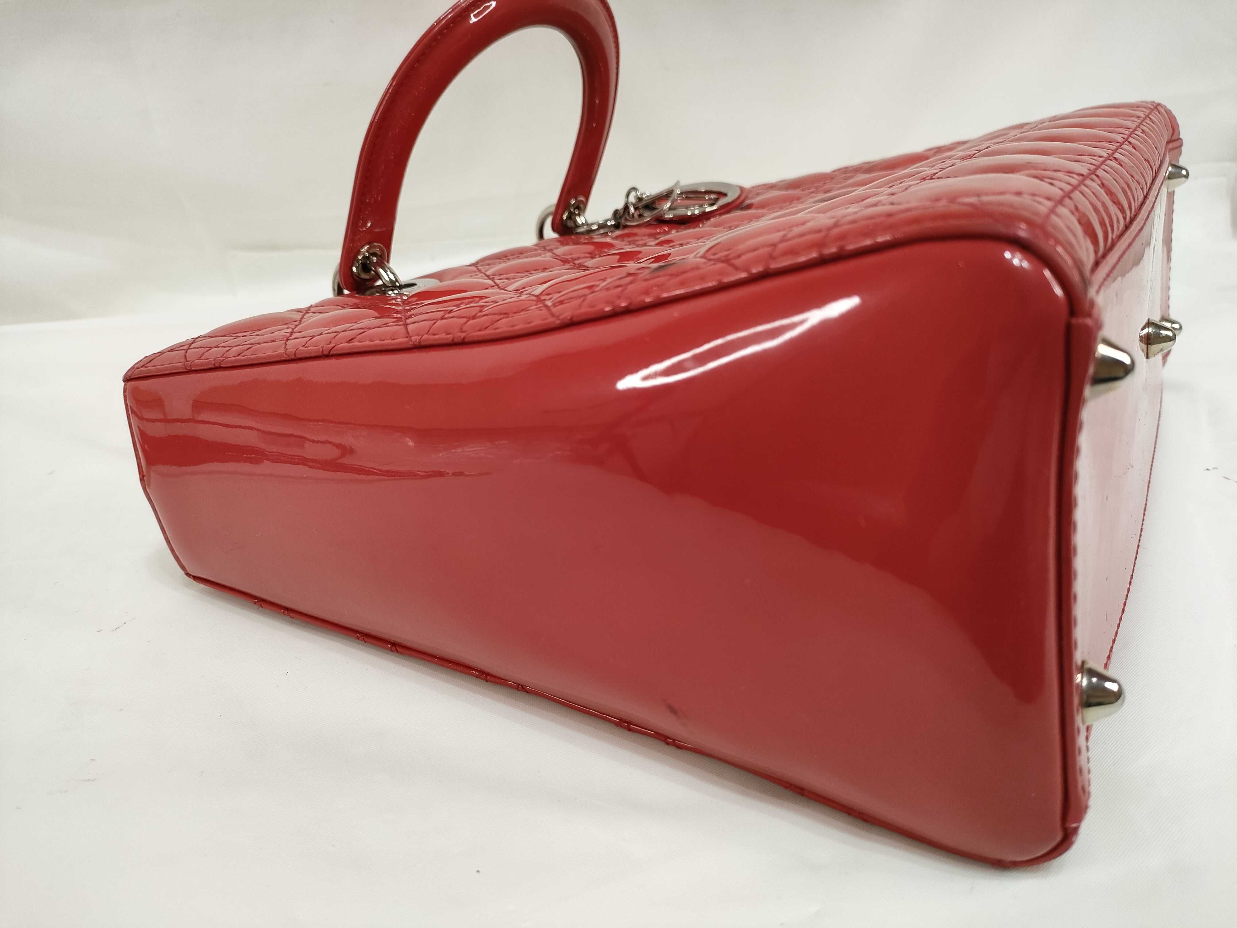 Lady Dior Patent Leather Red Shoulder Bag — view 11
