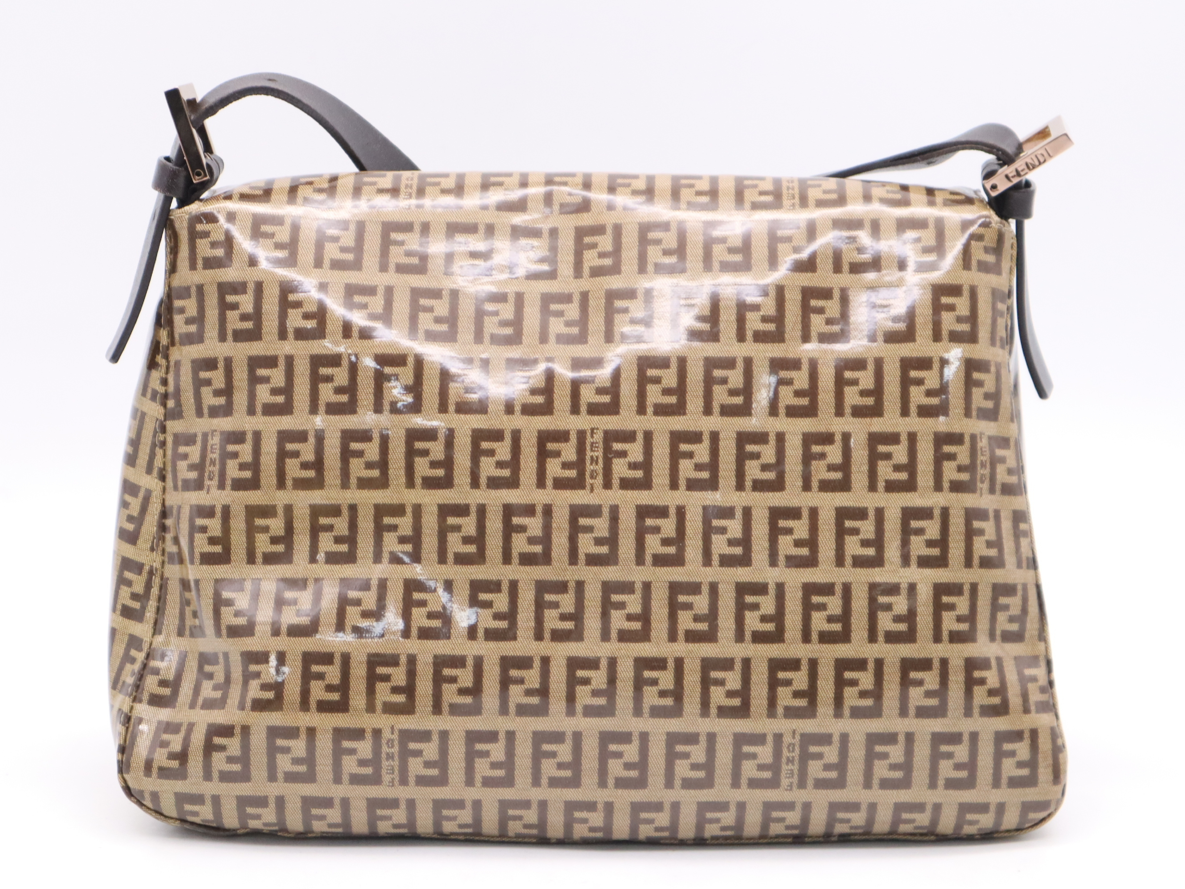 8BR001 PVC x Leather Zucchino Mamma Bucket Coated Canvas Shoulder Bag (Beige/Brown) with Dust Bag — view 2