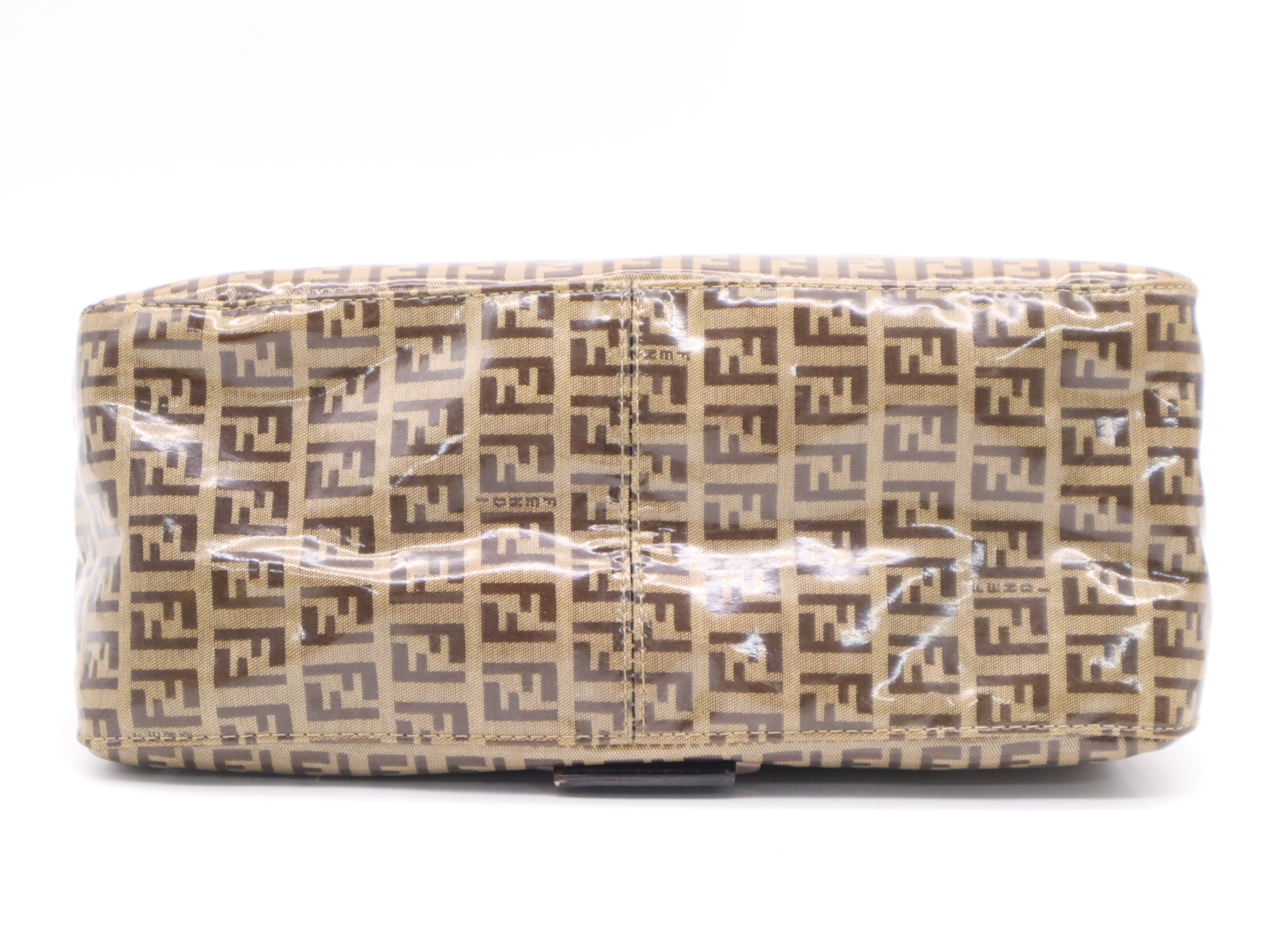 8BR001 PVC x Leather Zucchino Mamma Bucket Coated Canvas Shoulder Bag (Beige/Brown) with Dust Bag — view 4