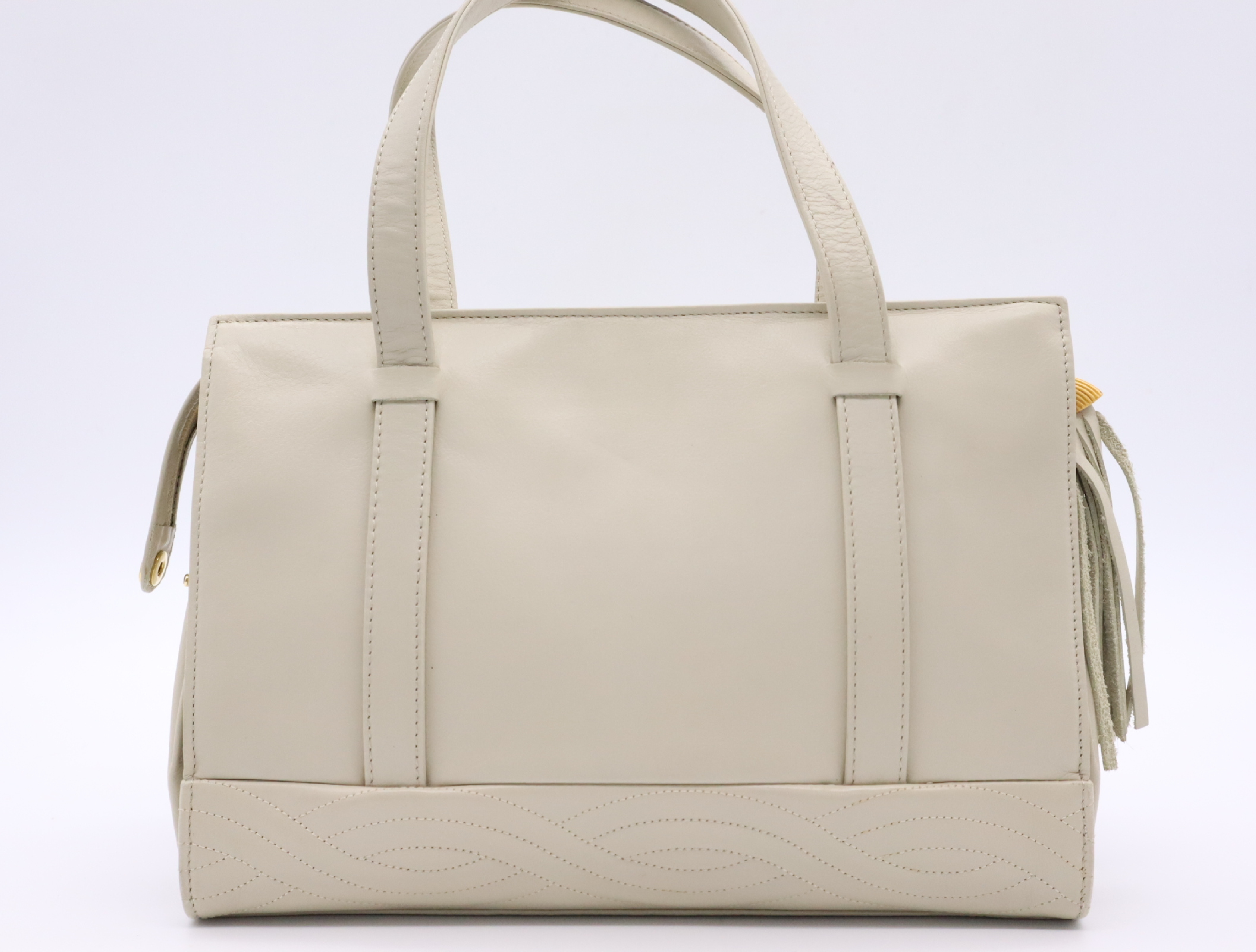 Leather Handbag, Light Beige, Gold Hardware — view 2