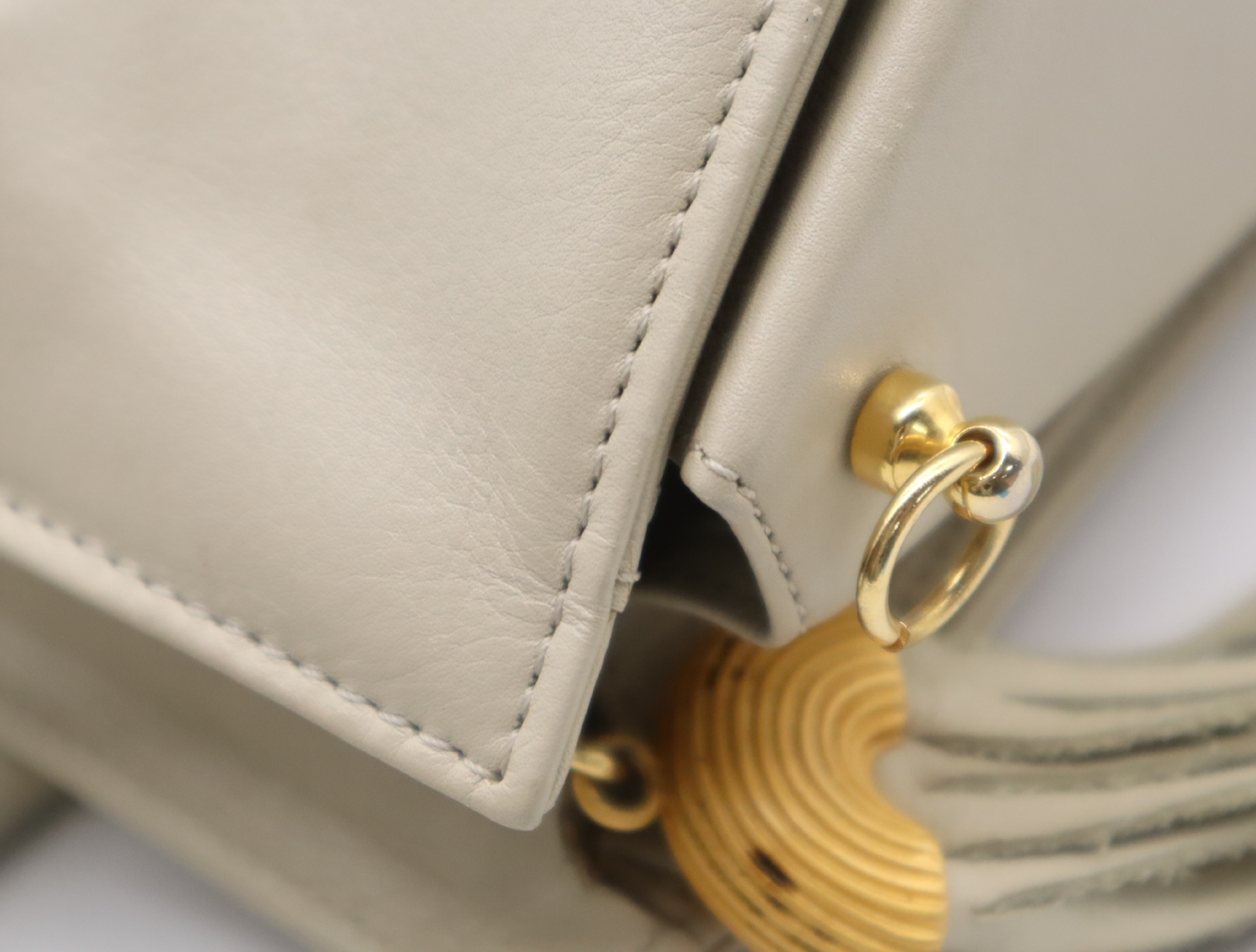 Leather Handbag, Light Beige, Gold Hardware — view 11