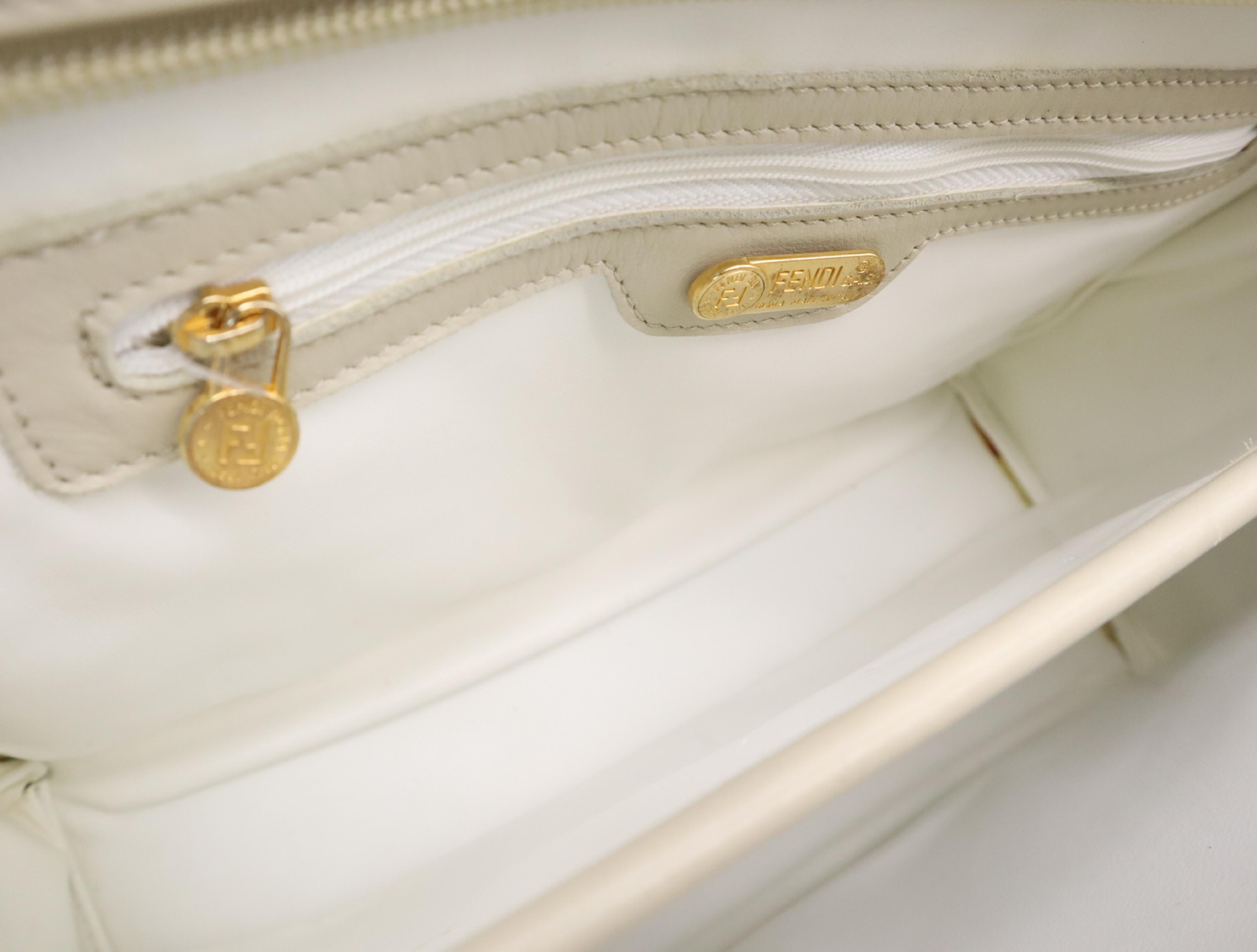 Leather Handbag, Light Beige, Gold Hardware — view 15