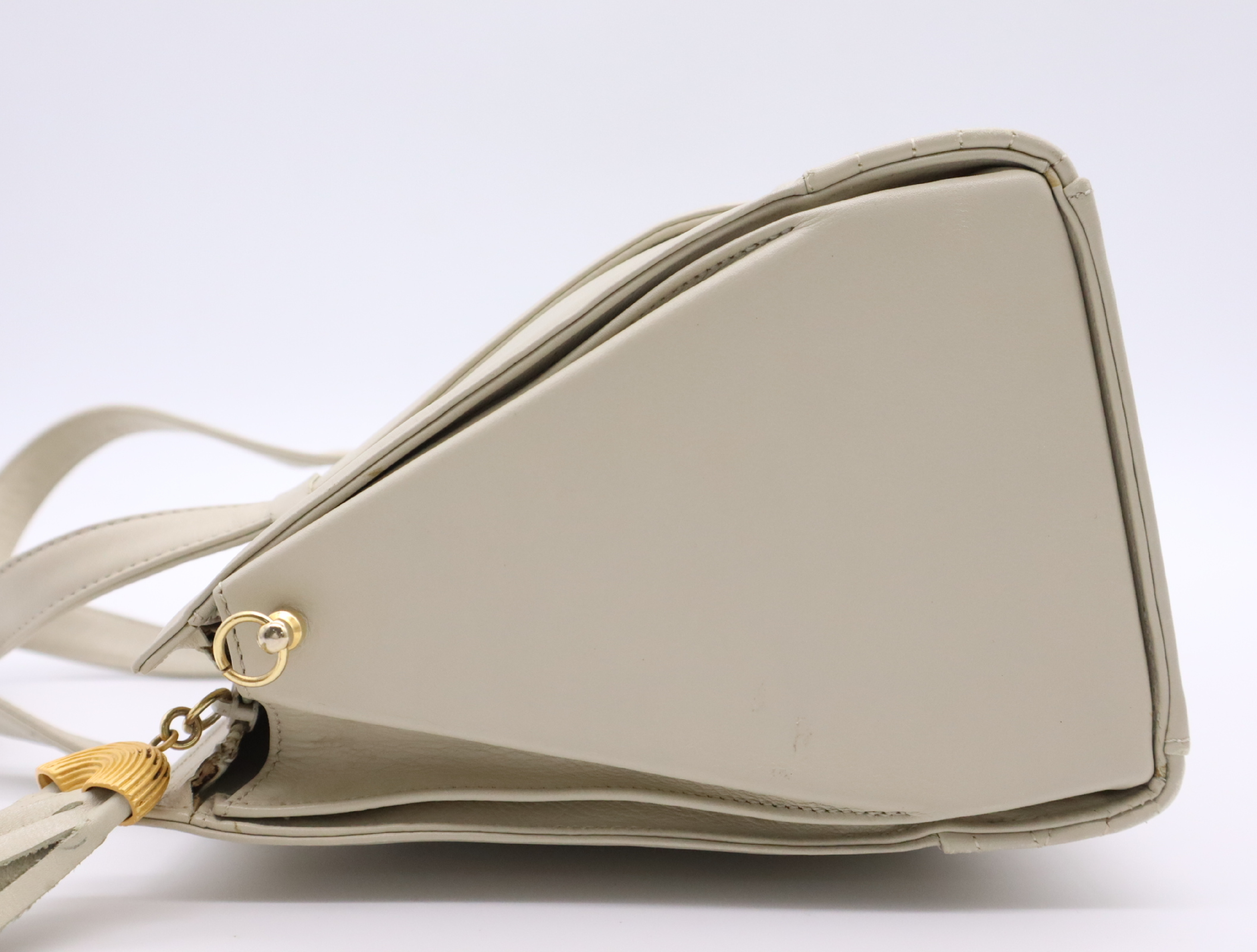 Leather Handbag, Light Beige, Gold Hardware — view 3