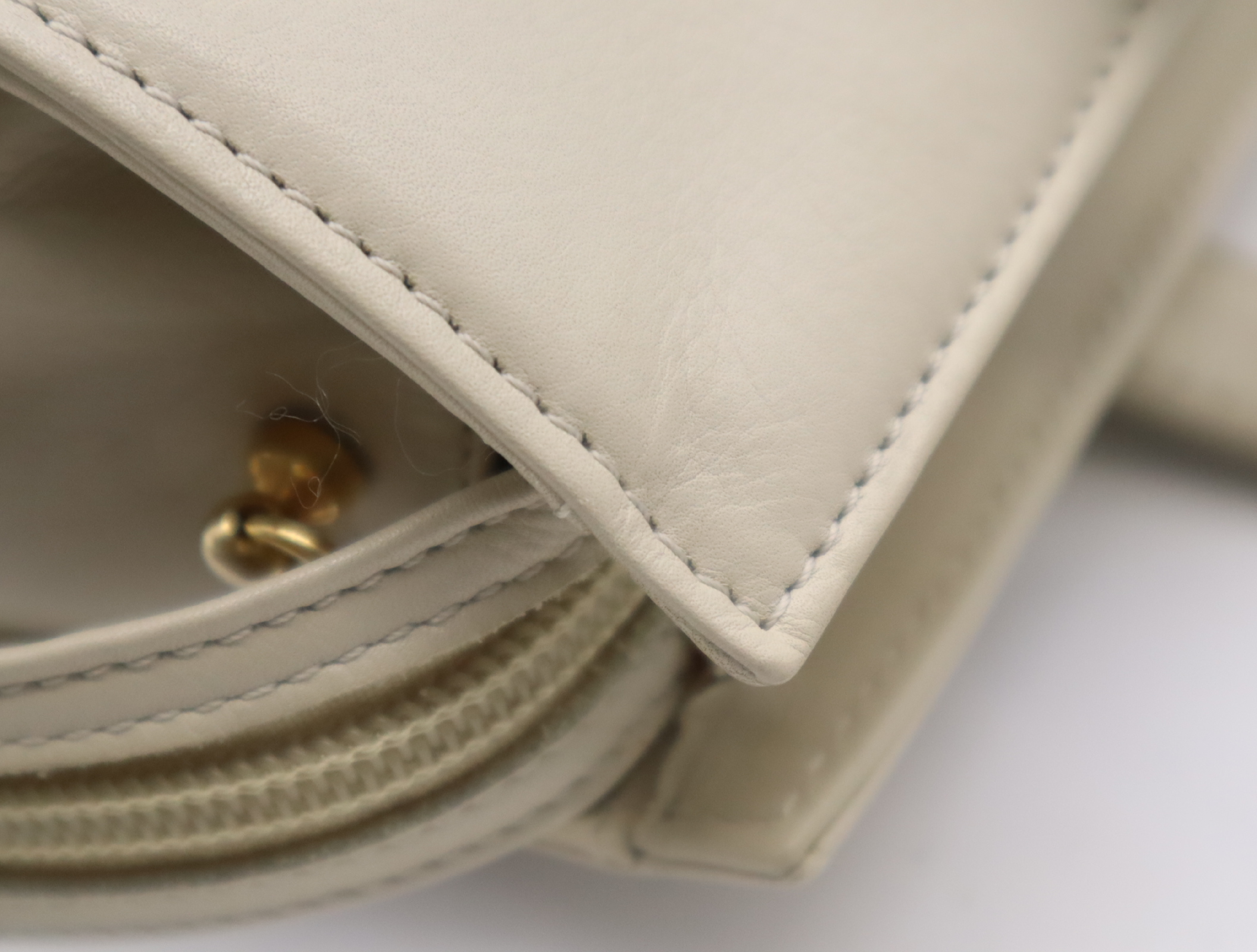 Leather Handbag, Light Beige, Gold Hardware — view 8