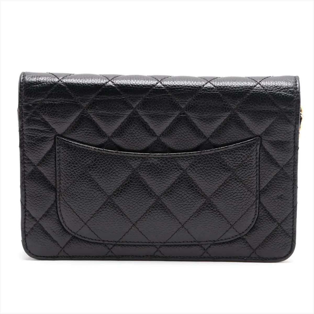 Matelassé Caviar Skin Chain Wallet, Black with Gold Hardware, 22363251, Serial Number , AP0250 — view 2