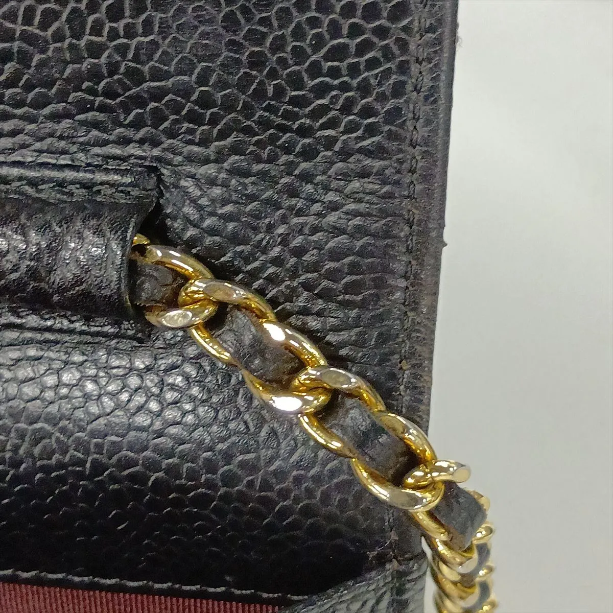 Matelassé Caviar Skin Chain Wallet, Black with Gold Hardware, 22363251, Serial Number , AP0250 — view 13
