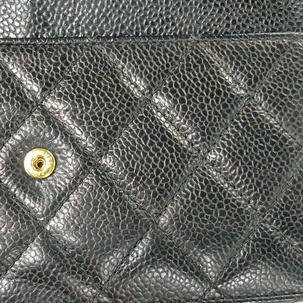 Matelassé Caviar Skin Chain Wallet, Black with Gold Hardware, 22363251, Serial Number , AP0250 — view 15