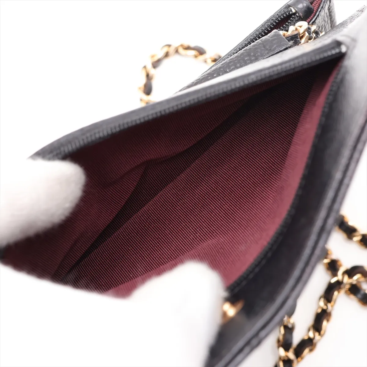 Matelassé Caviar Skin Chain Wallet, Black with Gold Hardware, 22363251, Serial Number , AP0250 — view 10