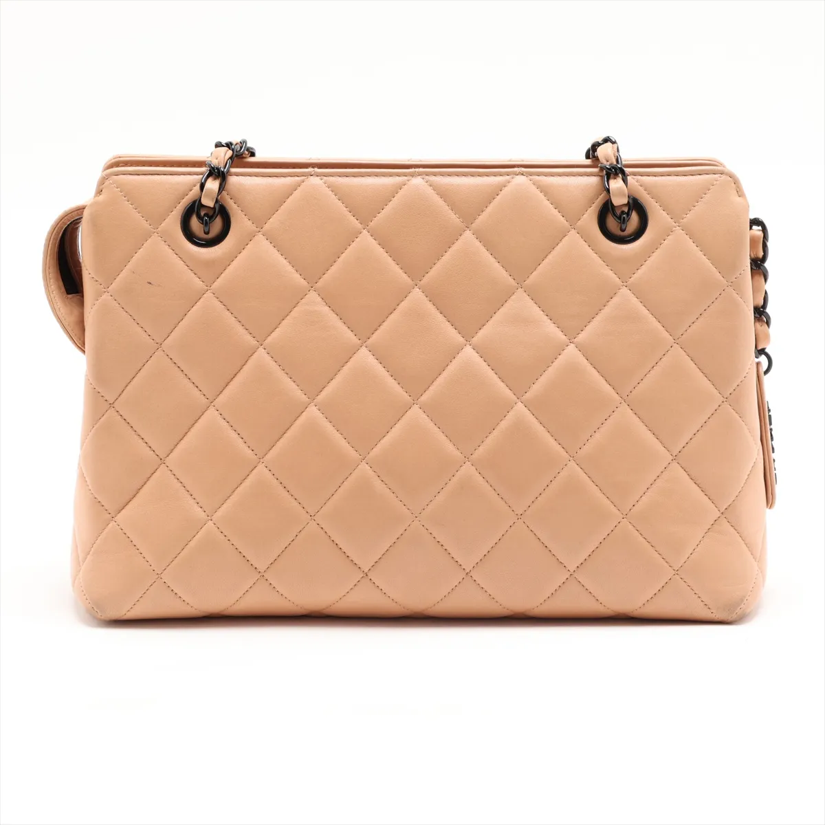 Matelassé Lambskin Chain Shoulder Bag, Beige with Black Hardware, 4325066, Series 4 — view 2