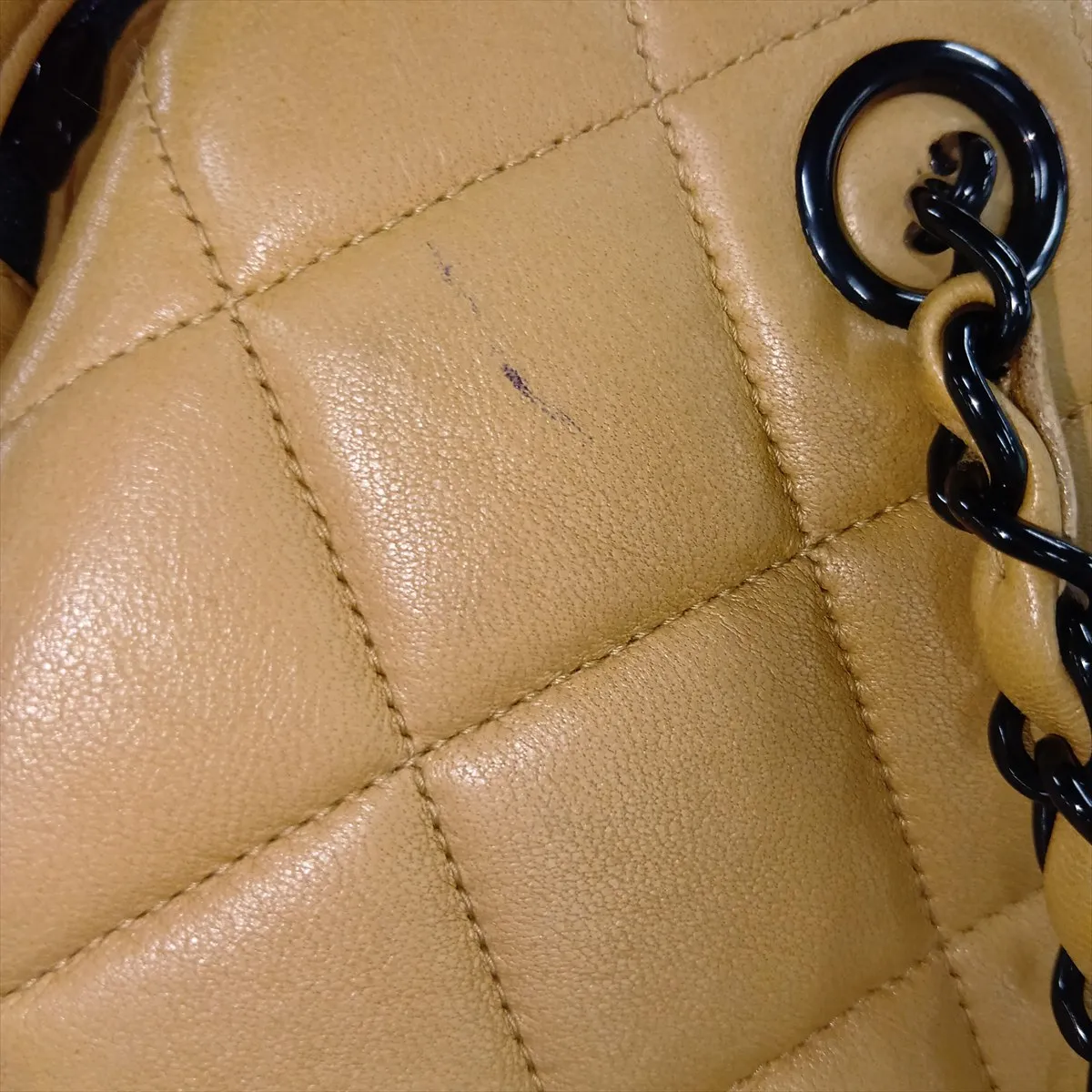 Matelassé Lambskin Chain Shoulder Bag, Beige with Black Hardware, 4325066, Series 4 — view 14