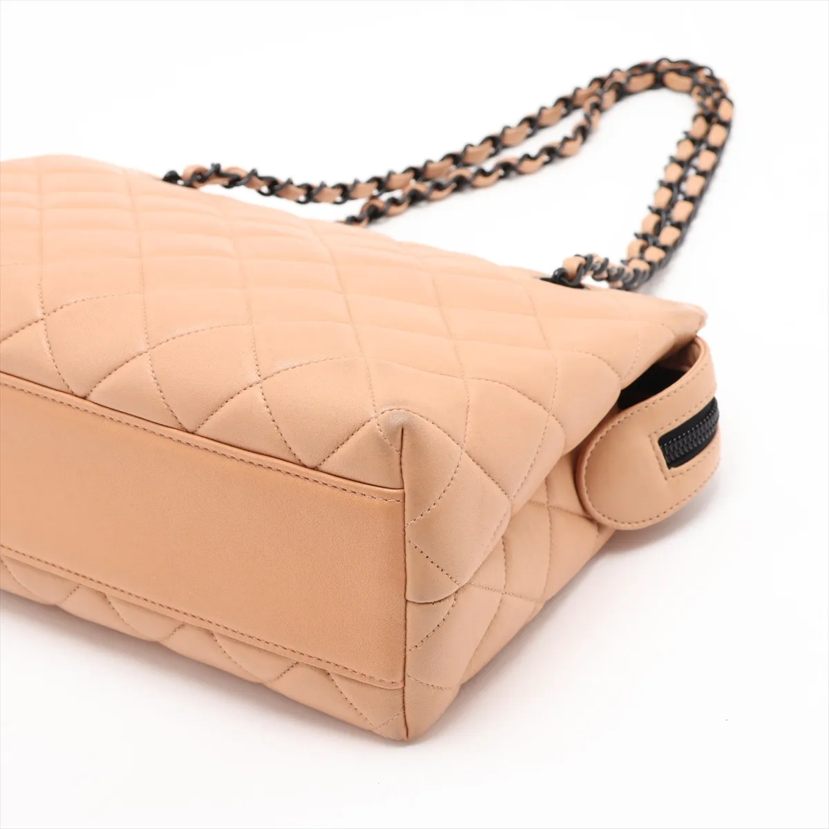 Matelassé Lambskin Chain Shoulder Bag, Beige with Black Hardware, 4325066, Series 4 — view 3