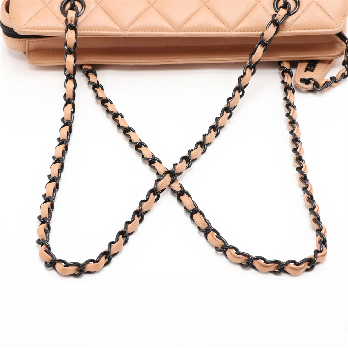 Matelassé Lambskin Chain Shoulder Bag, Beige with Black Hardware, 4325066, Series 4 — view 5