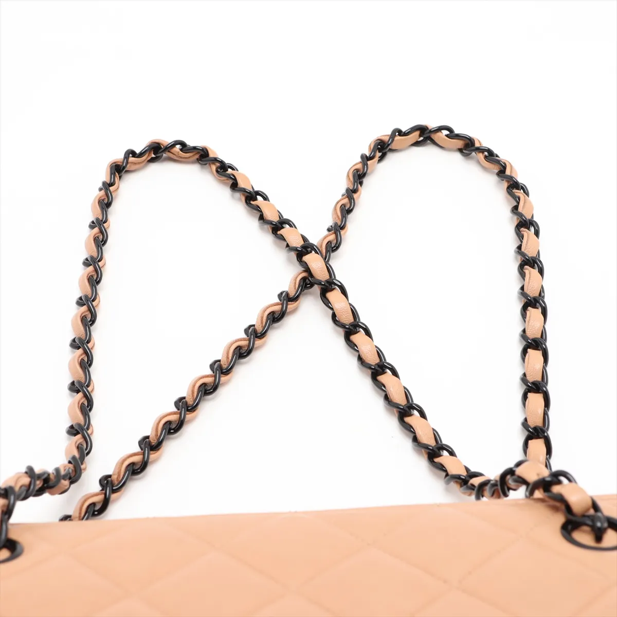 Matelassé Lambskin Chain Shoulder Bag, Beige with Black Hardware, 4325066, Series 4 — view 6