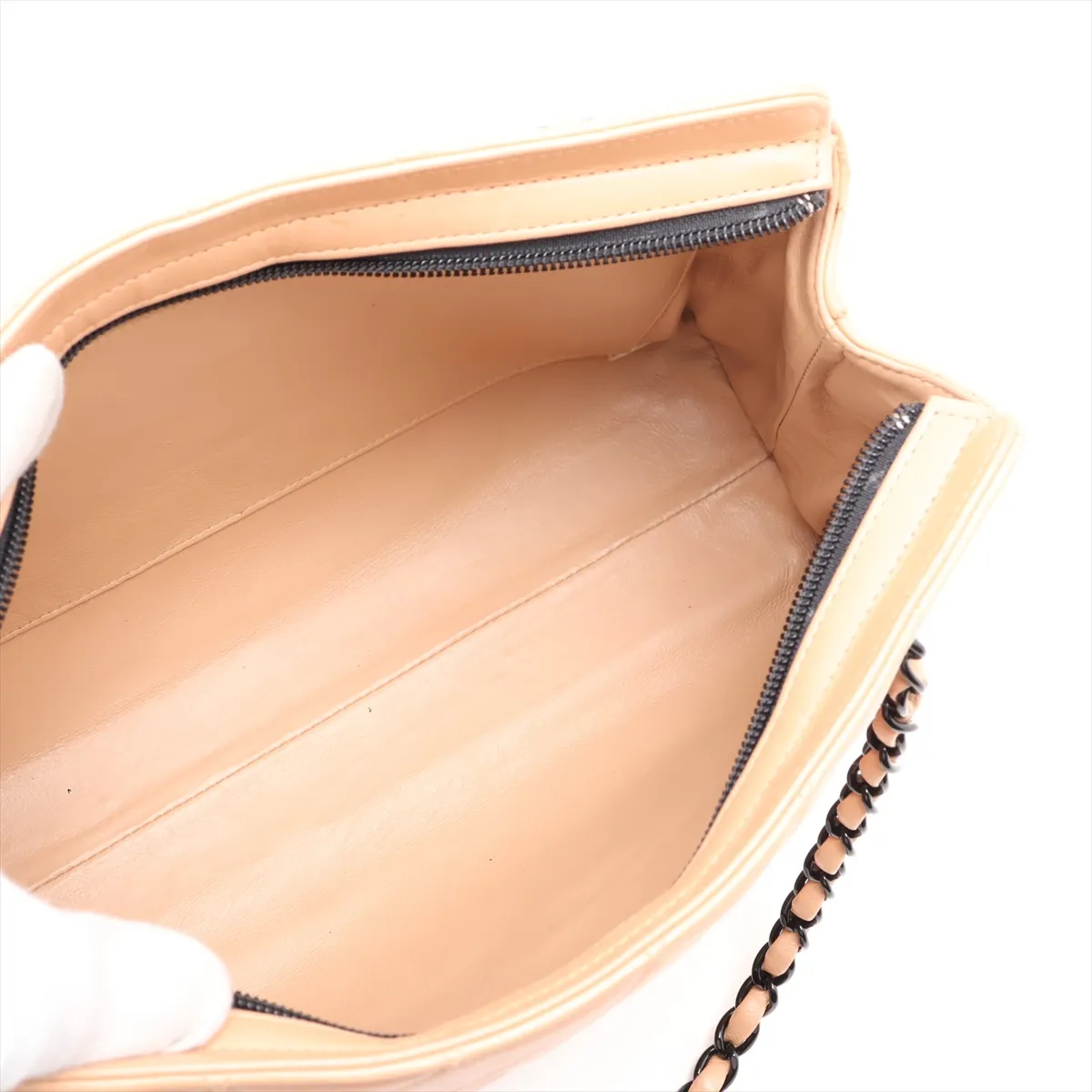 Matelassé Lambskin Chain Shoulder Bag, Beige with Black Hardware, 4325066, Series 4 — view 7