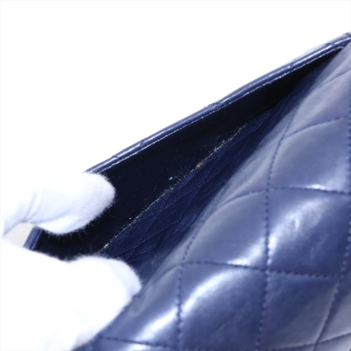 [Individually packaged] Chanel Matelassé 23 Small Lambskin Double Flap Double Chain Bag, Navy, Gold Hardware, 1009392, Series 1, A01113 — view 11