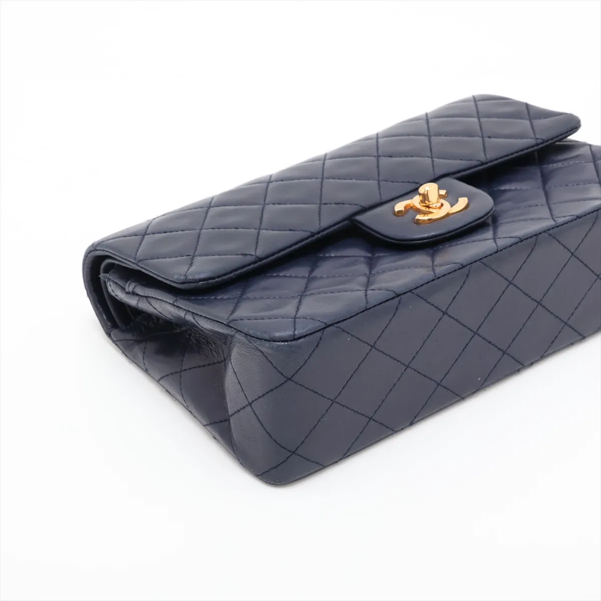 [Individually packaged] Chanel Matelassé 23 Small Lambskin Double Flap Double Chain Bag, Navy, Gold Hardware, 1009392, Series 1, A01113 — view 4
