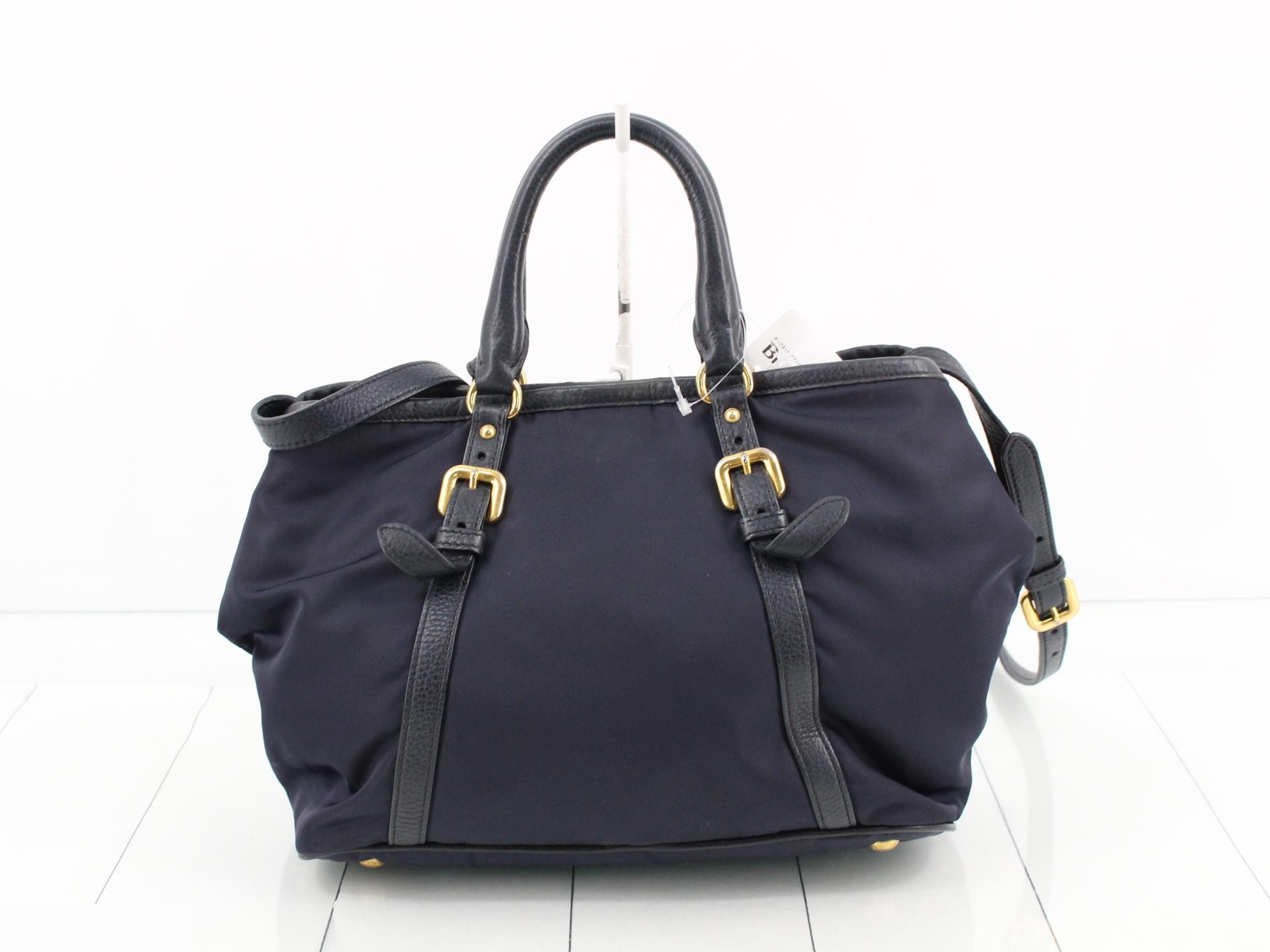nylon navy handbag with triangular logo. — view 2