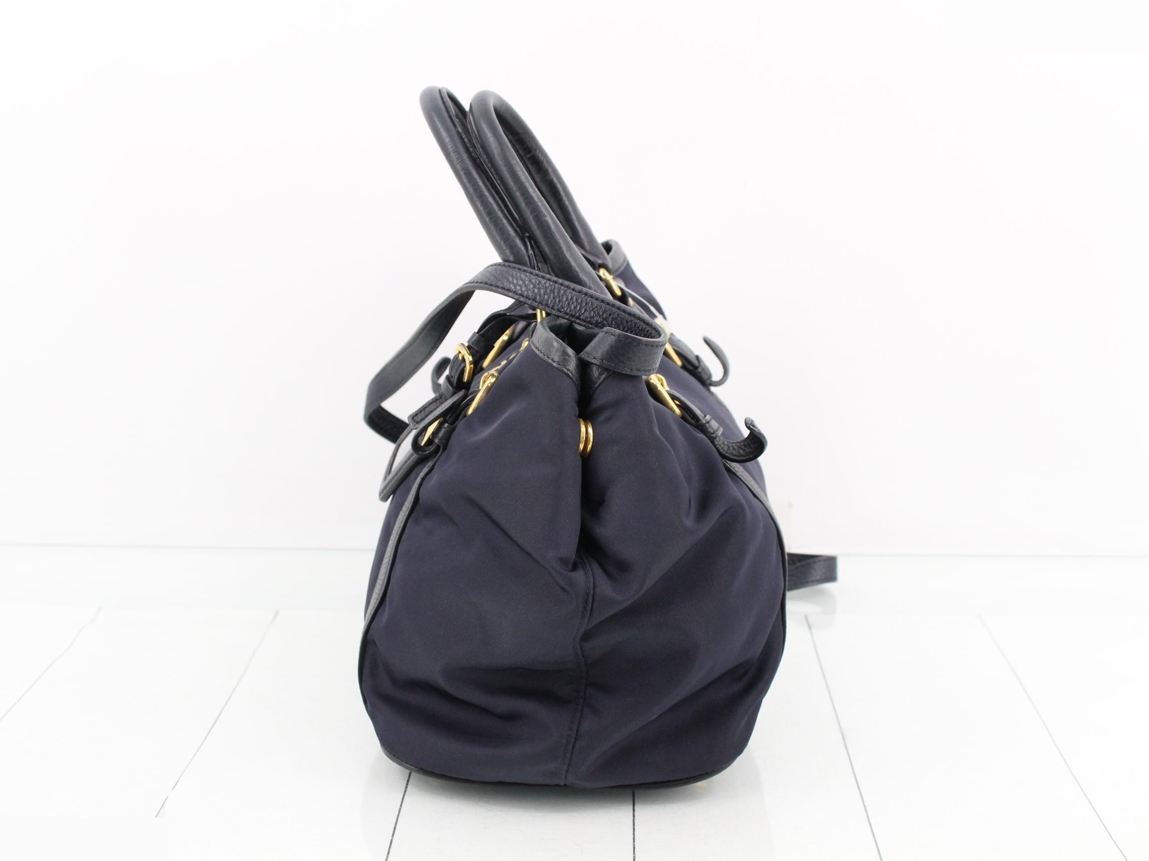nylon navy handbag with triangular logo. — view 3