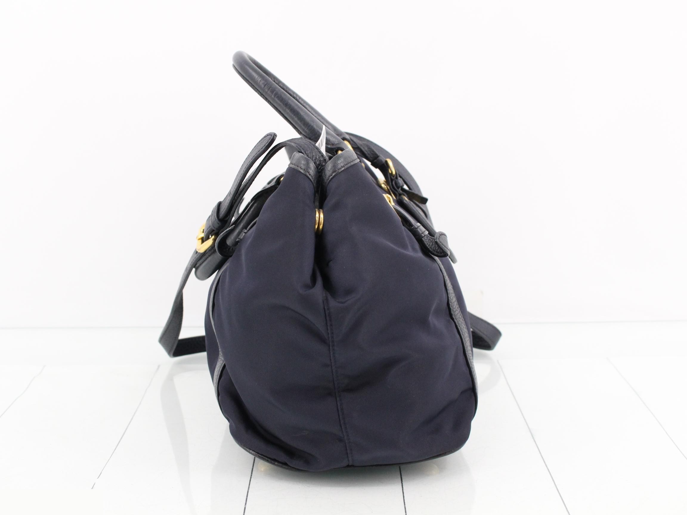 nylon navy handbag with triangular logo. — view 4
