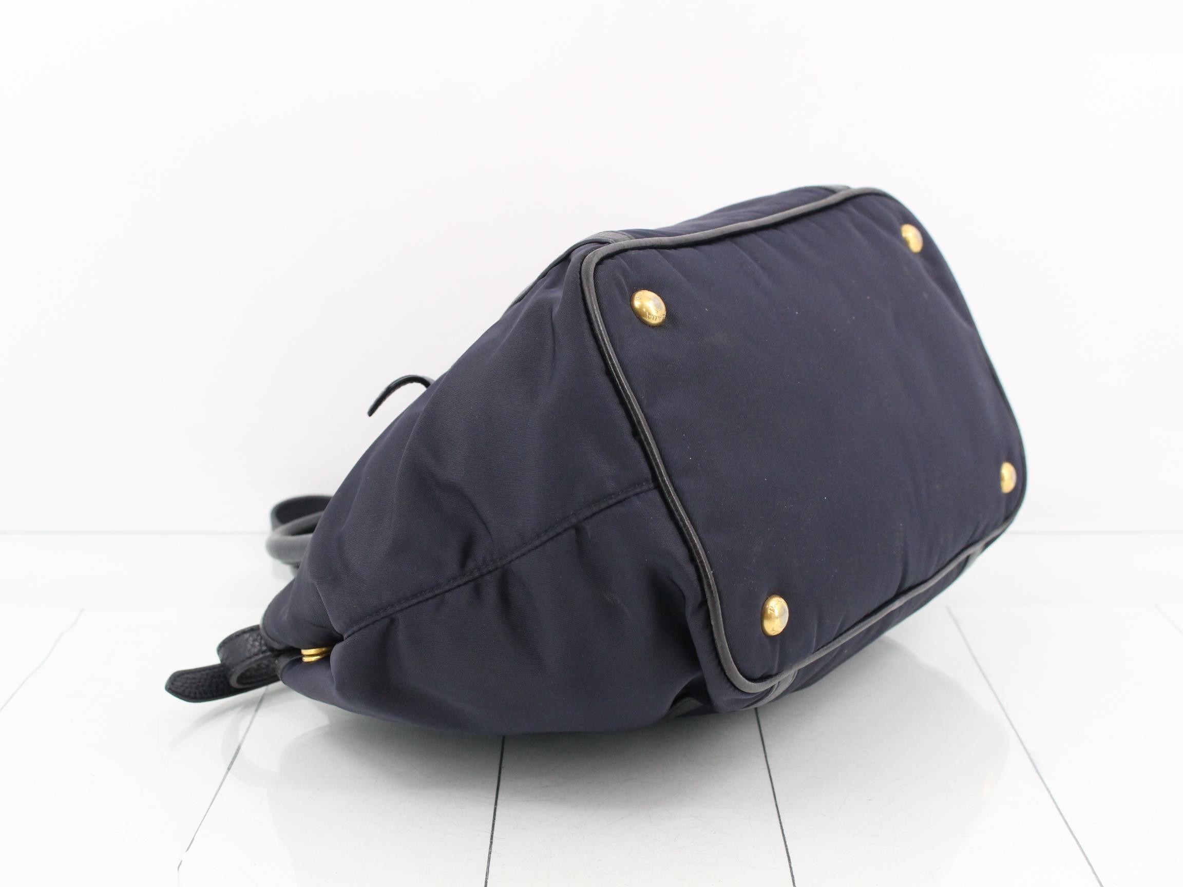 nylon navy handbag with triangular logo. — view 5