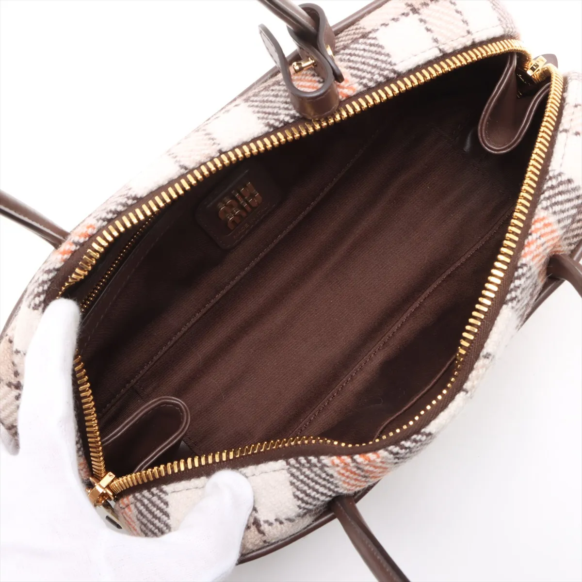 Beau Wool x Leather Shoulder Bag Brown 5BB173 — view 7