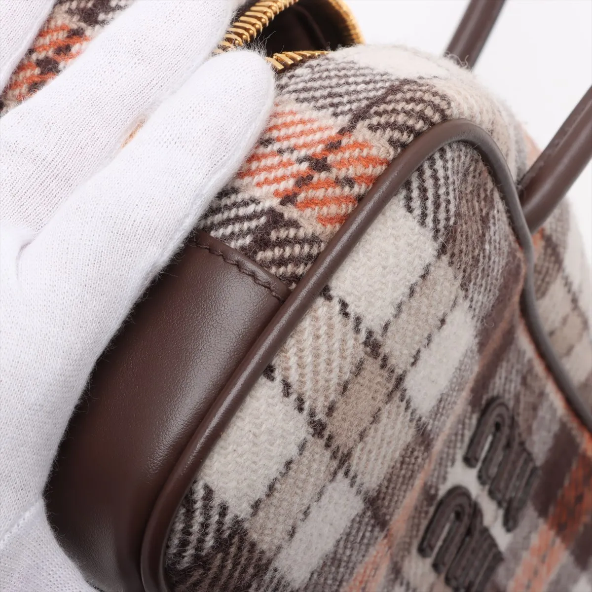 Beau Wool x Leather Shoulder Bag Brown 5BB173 — view 10