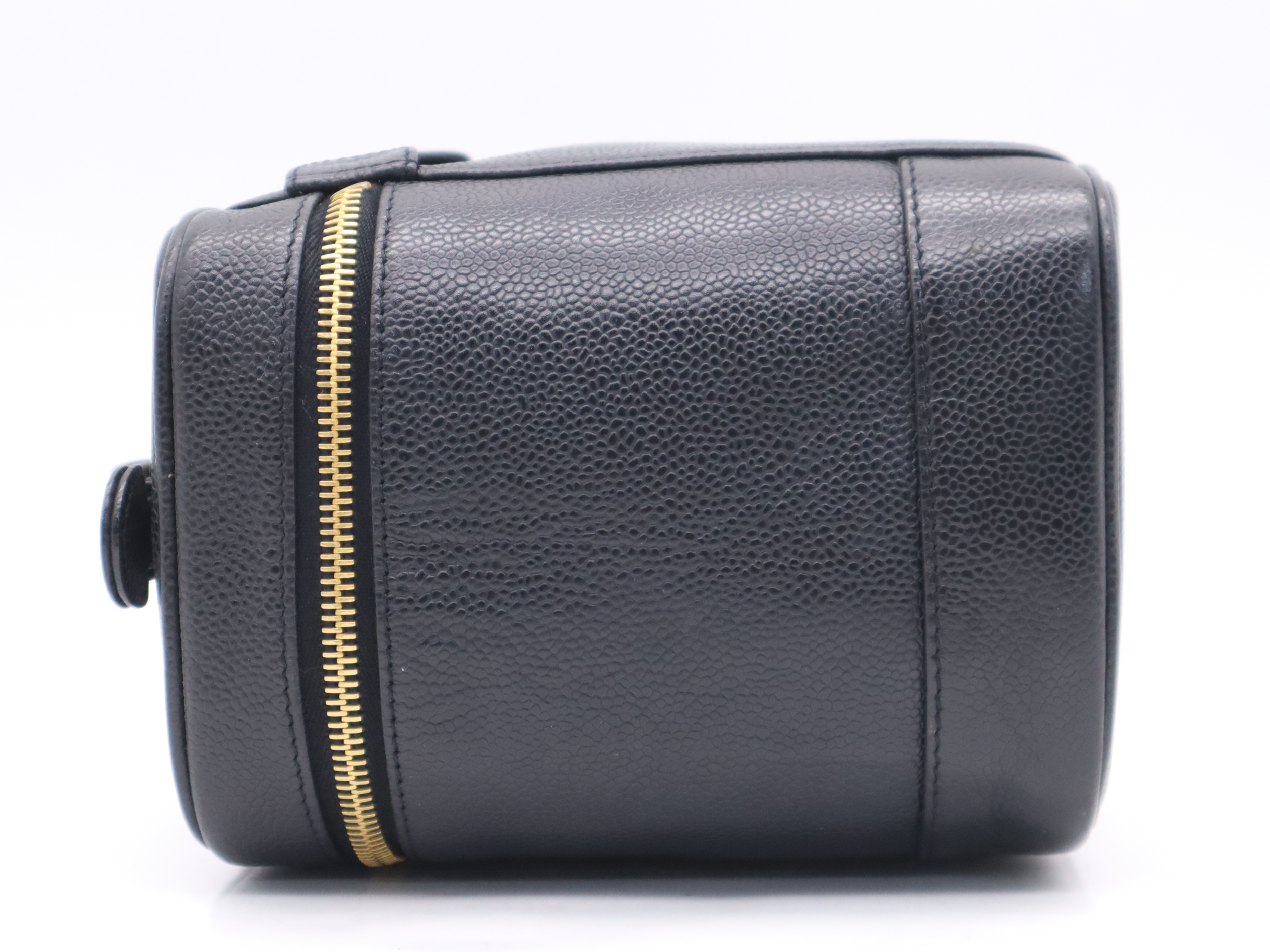 Caviar Skin Coco Mark Vanity Bag, Black with Gold Hardware, Handbag — view 3