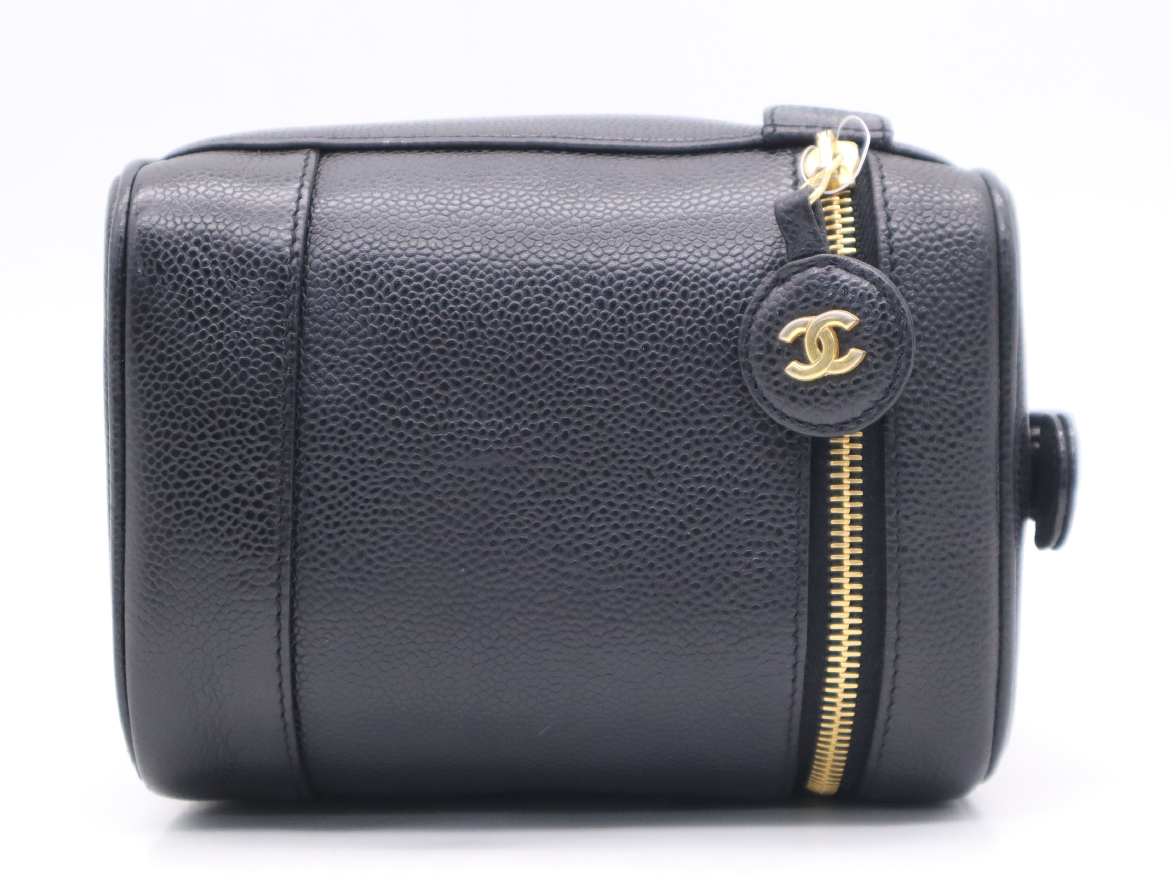 Caviar Skin Coco Mark Vanity Bag, Black with Gold Hardware, Handbag — view 5