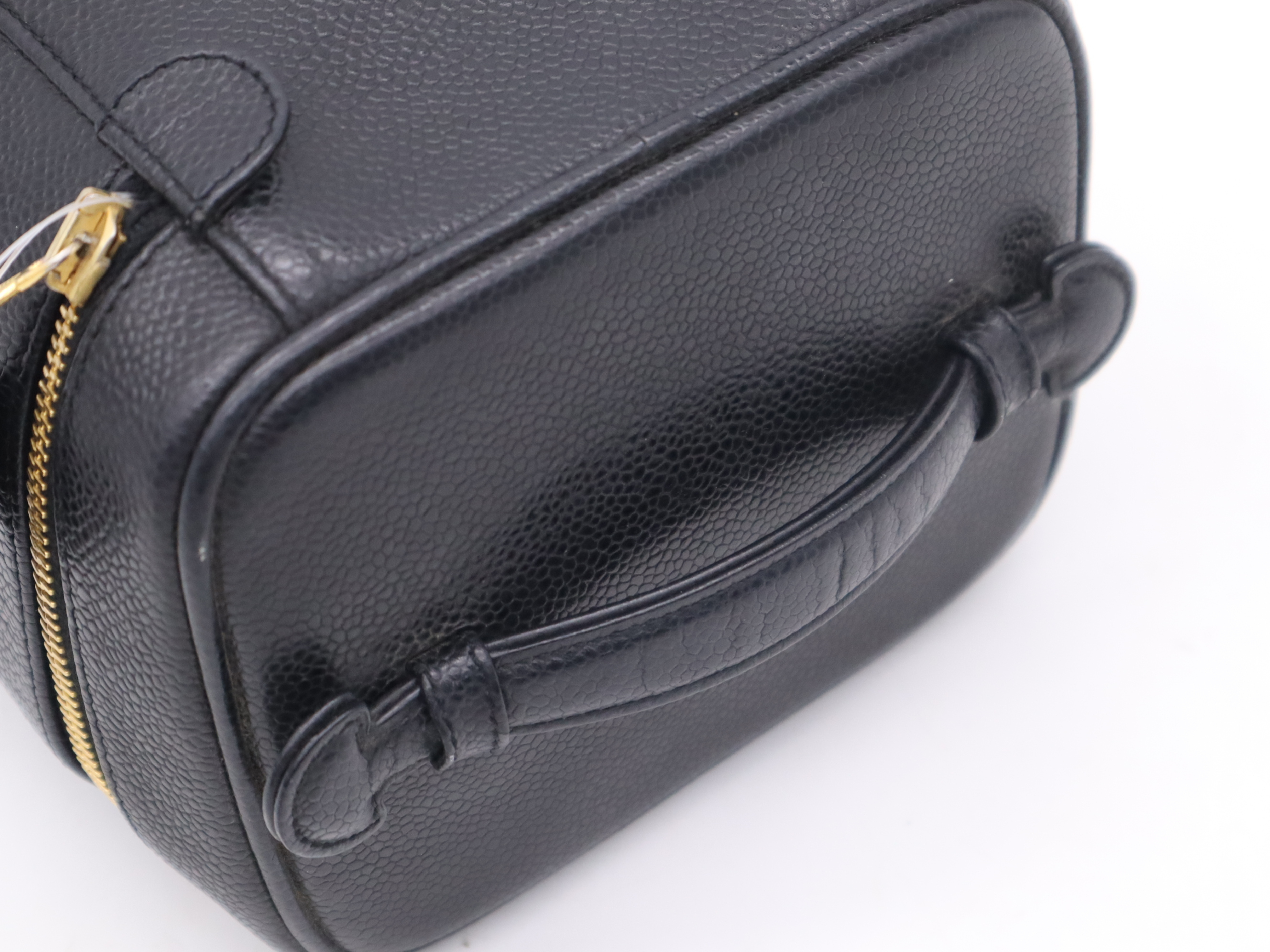 Caviar Skin Coco Mark Vanity Bag, Black with Gold Hardware, Handbag — view 6