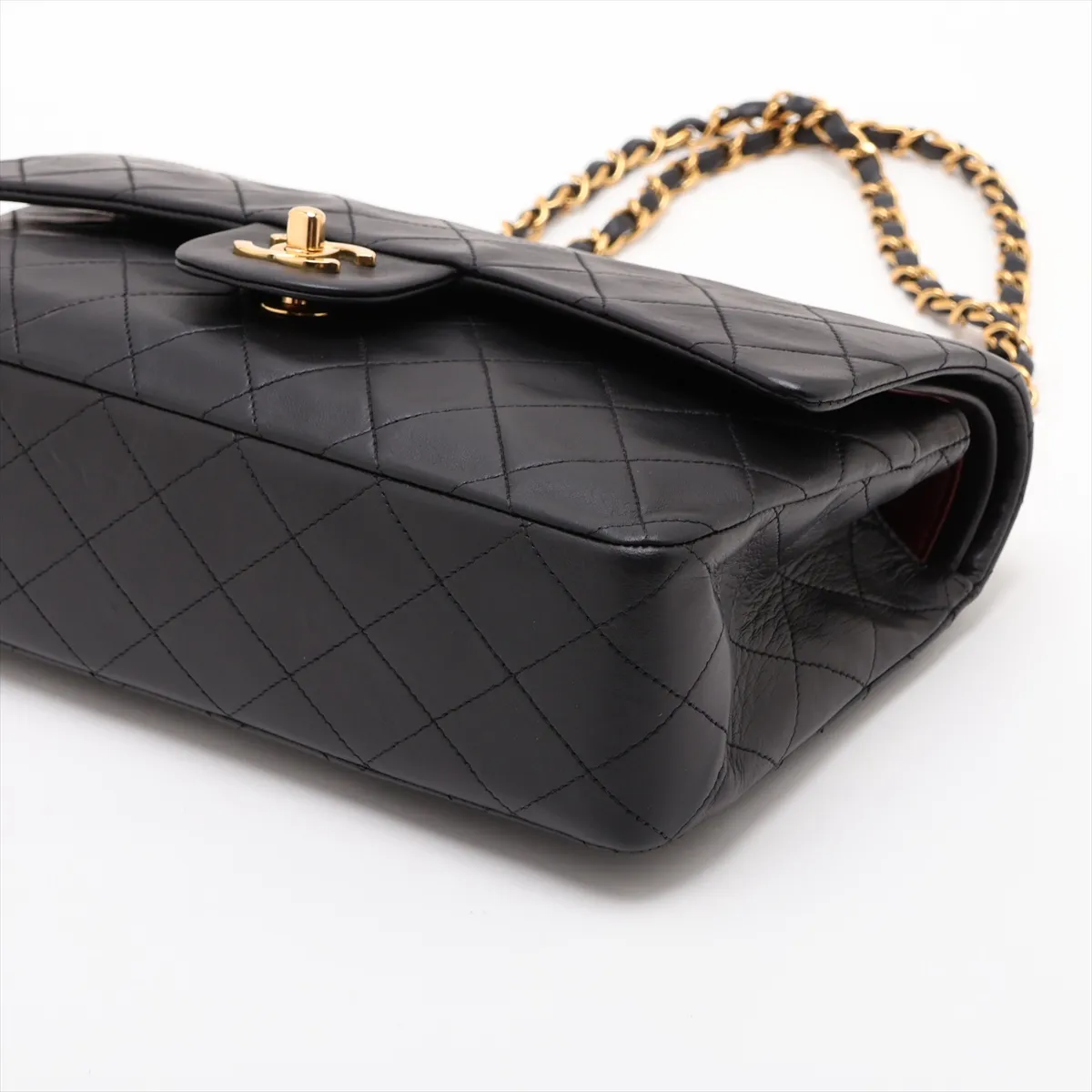 Matelassé 25 Lambskin Double Flap Double Chain Bag, Black with Gold Hardware, 3066530, Series 3, A01112 — view 3