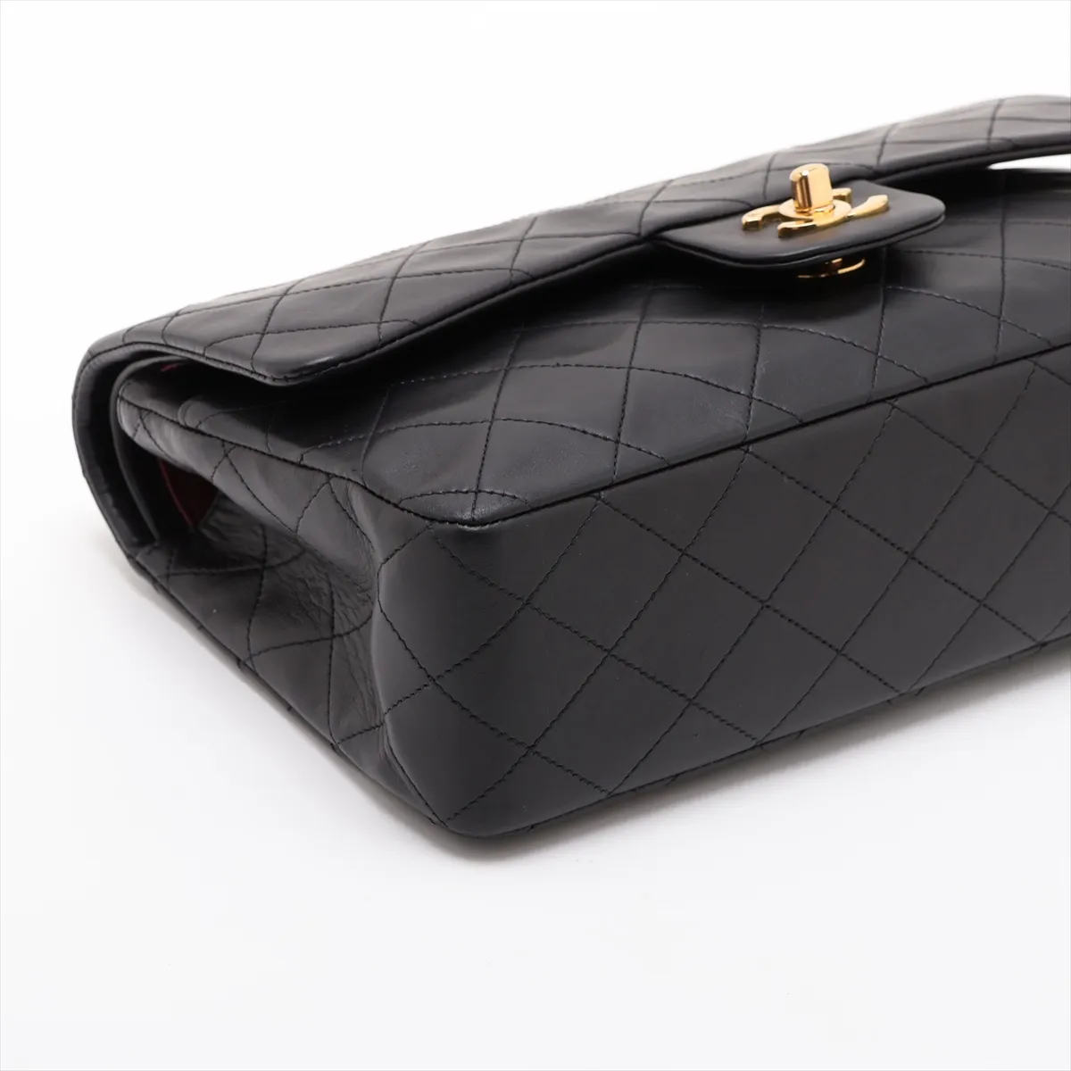 Matelassé 25 Lambskin Double Flap Double Chain Bag, Black with Gold Hardware, 3066530, Series 3, A01112 — view 4