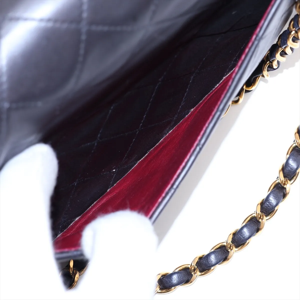 Matelassé 25 Lambskin Double Flap Double Chain Bag, Black with Gold Hardware, 3066530, Series 3, A01112 — view 10