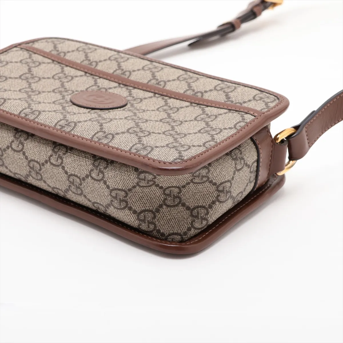 GG Supreme 658572 PVC x Leather Shoulder Bag, Beige x Brown — view 3