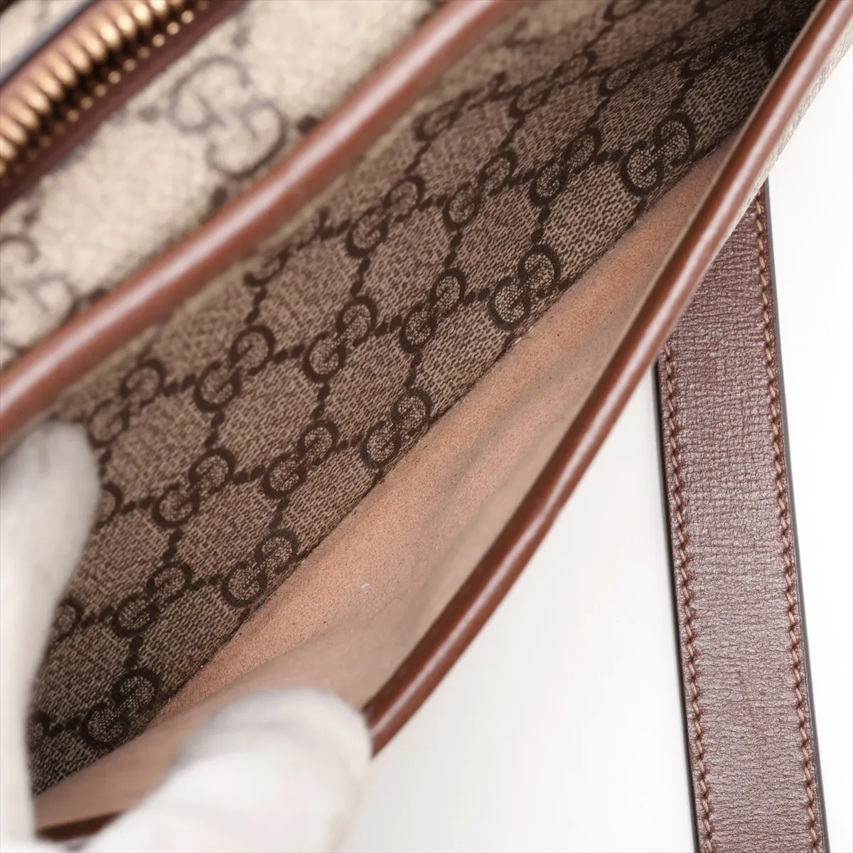 GG Supreme 658572 PVC x Leather Shoulder Bag, Beige x Brown — view 8
