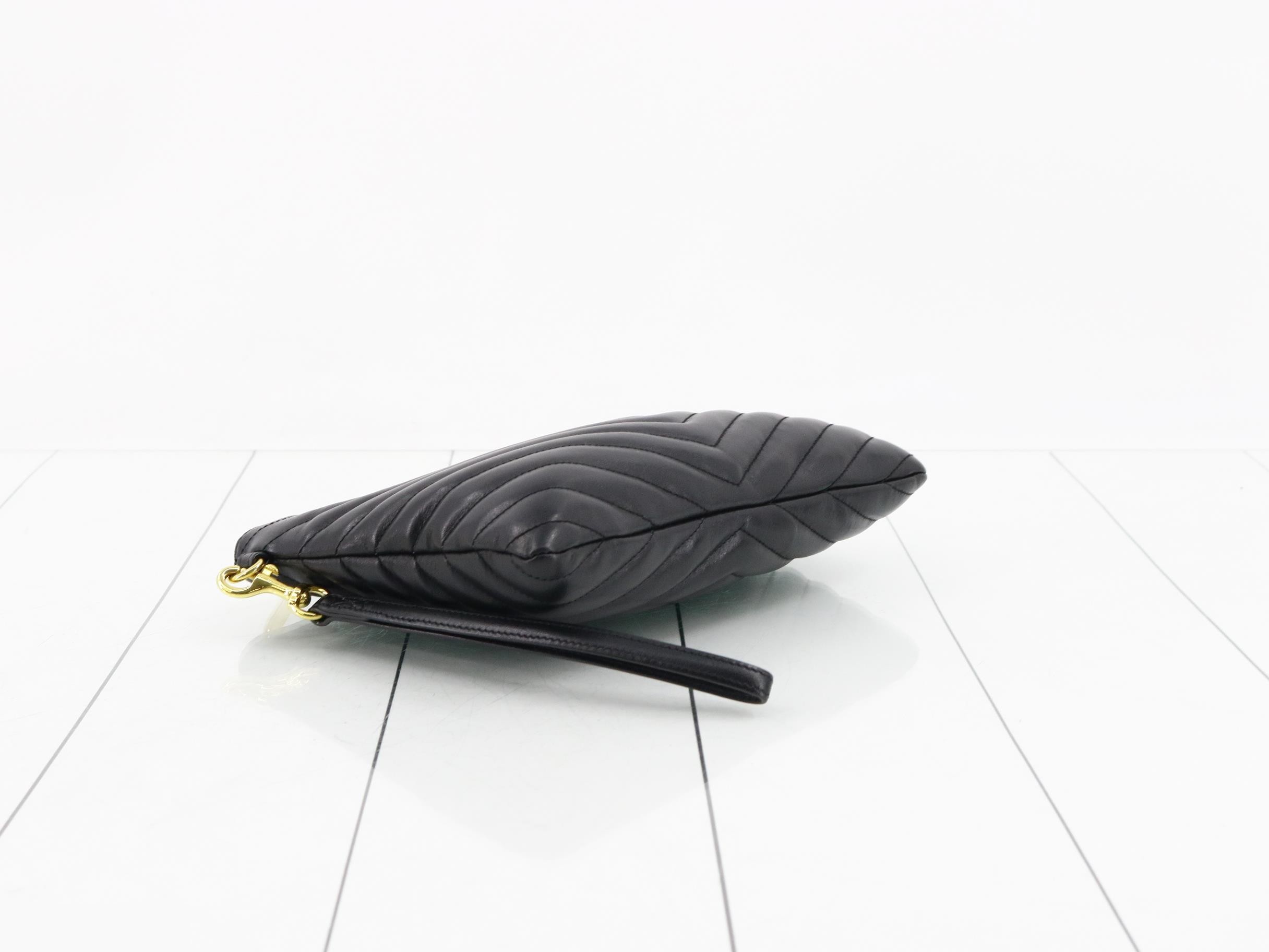 Leather Quilted Clutch Bag with Brand Logo, Black — view 5