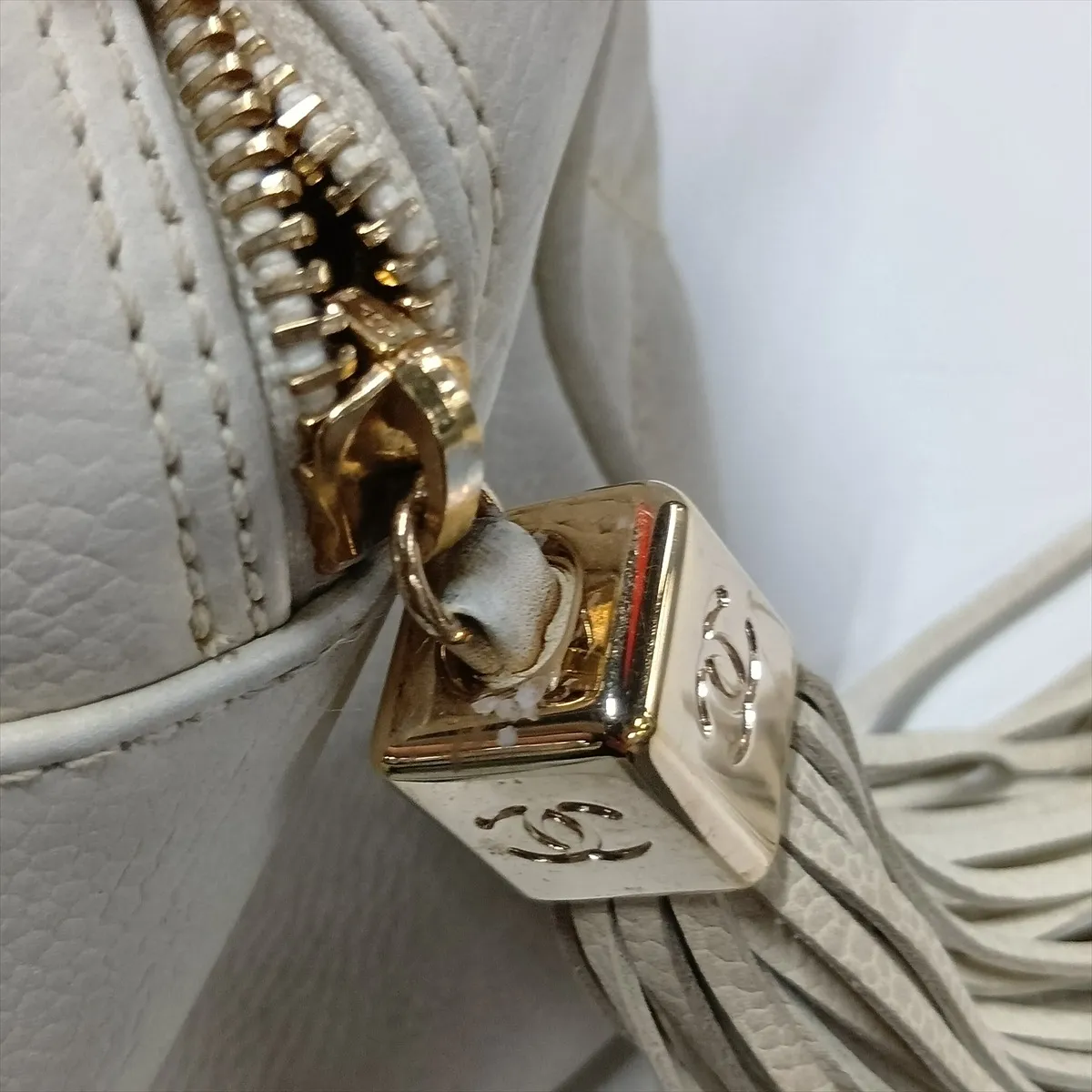 Matelassé Leather Handbag with Fringe, Beige, Gold Hardware, 9385096, Series 9 — view 15