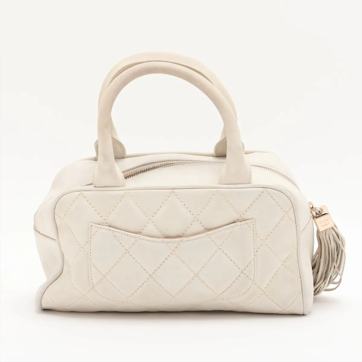 Matelassé Leather Handbag with Fringe, Beige, Gold Hardware, 9385096, Series 9 — view 3