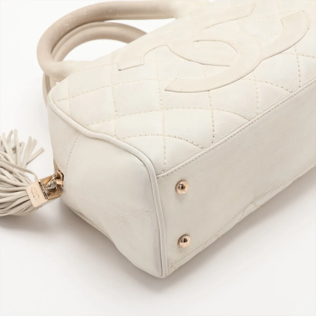 Matelassé Leather Handbag with Fringe, Beige, Gold Hardware, 9385096, Series 9 — view 5