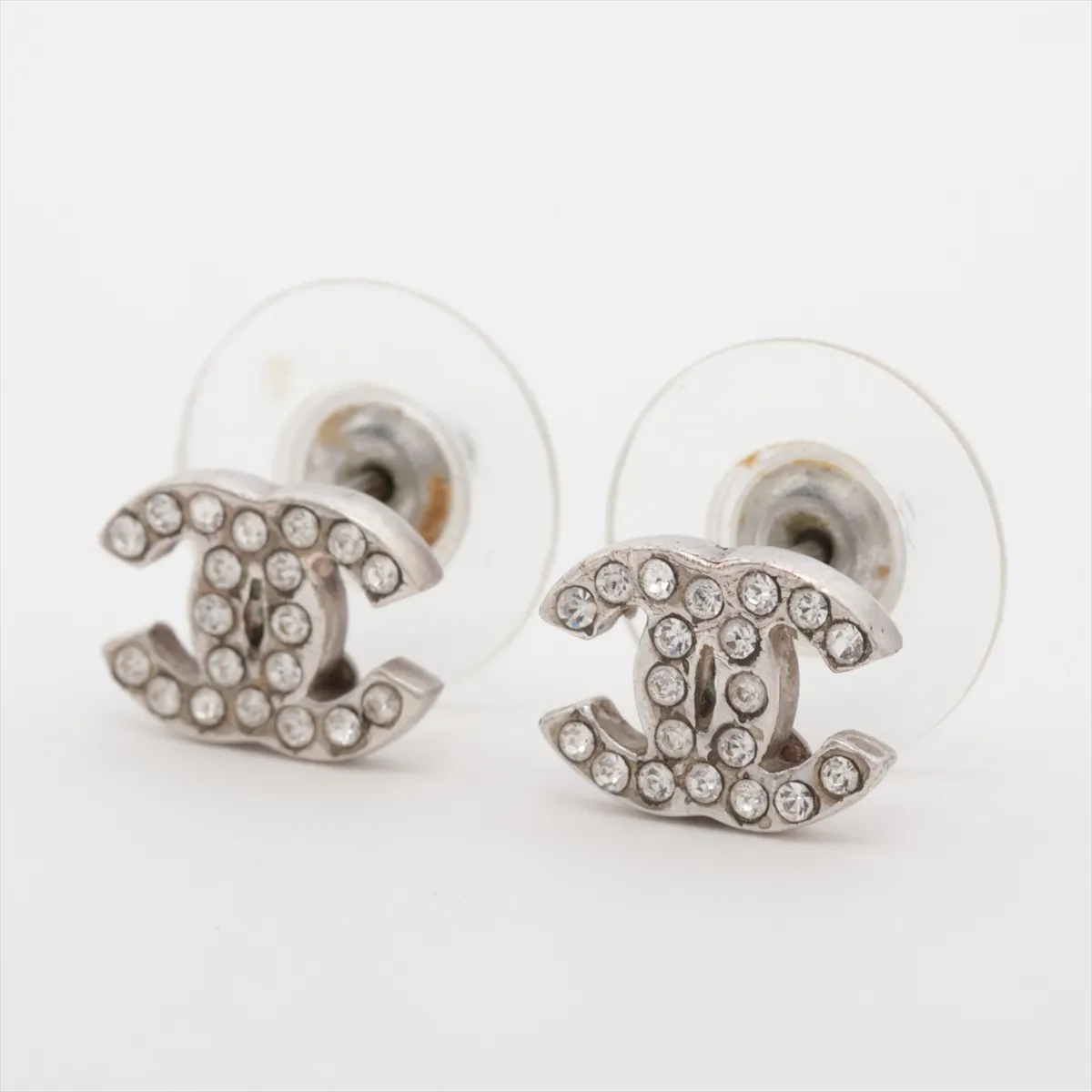 Coco Mark 10V Earrings (Pair) Metal x Rhinestone Silver - — view 3